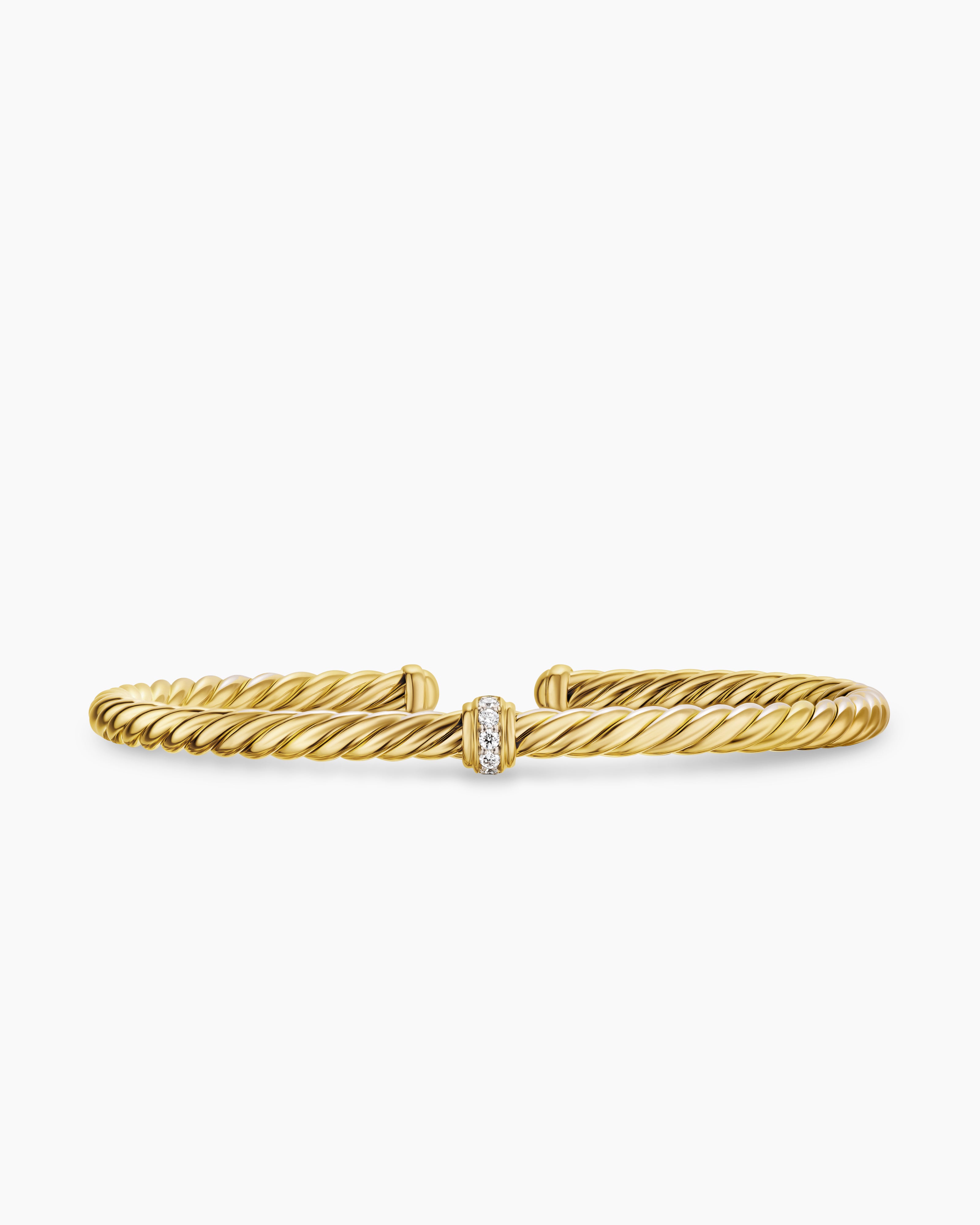 Womens Cablespira Flex Station Bracelet in 18K Yellow Gold with Diamonds, 4mm