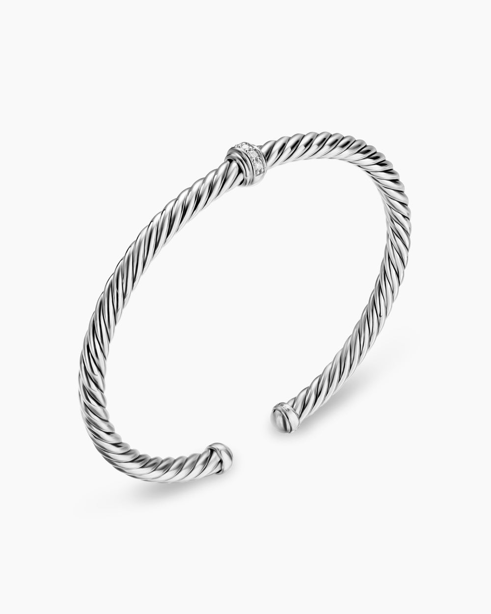 Womens Cable Flex Station Bracelet in Sterling Silver with Diamonds, 4mm
