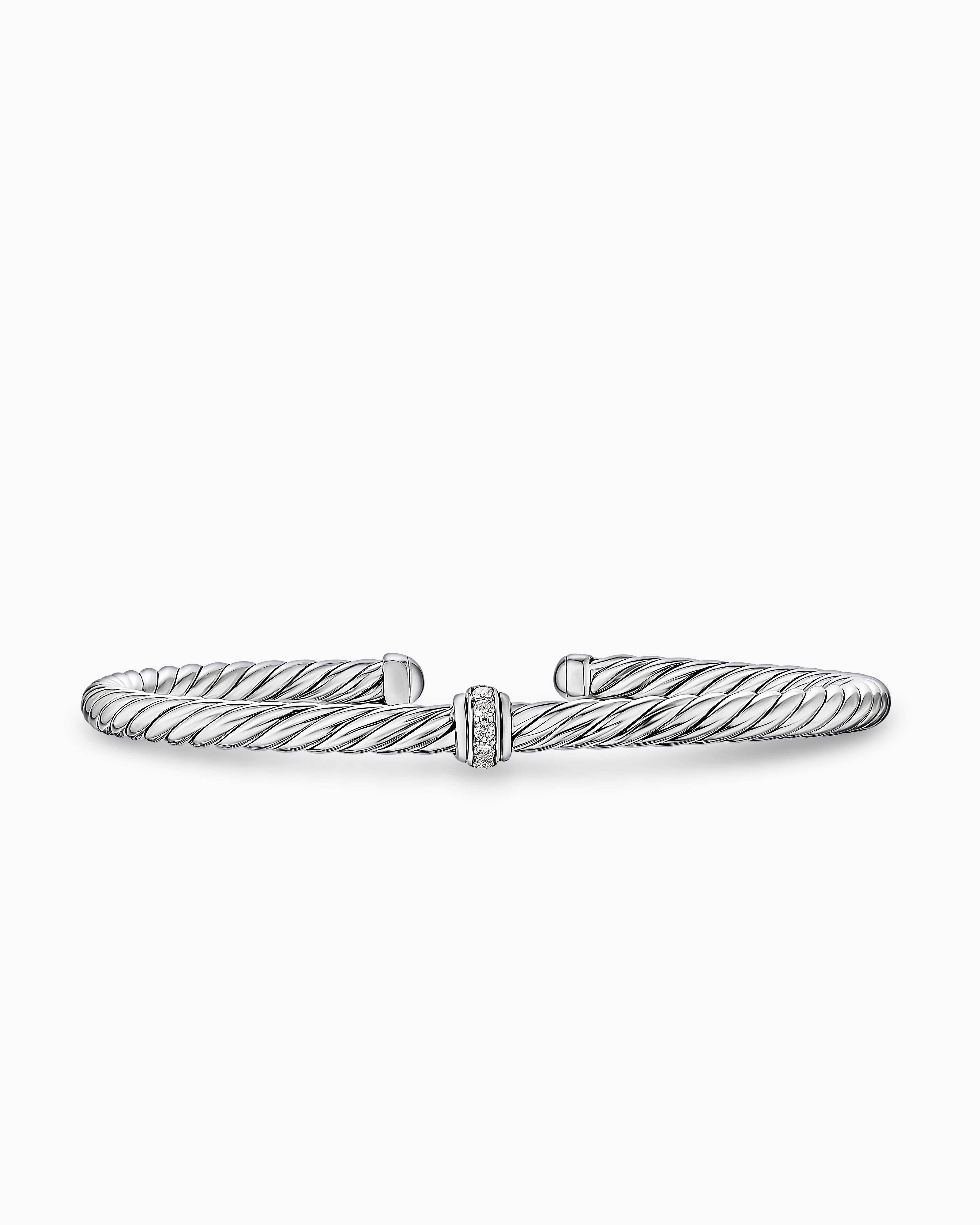Womens Cable Flex Station Bracelet in Sterling Silver with Diamonds, 4mm