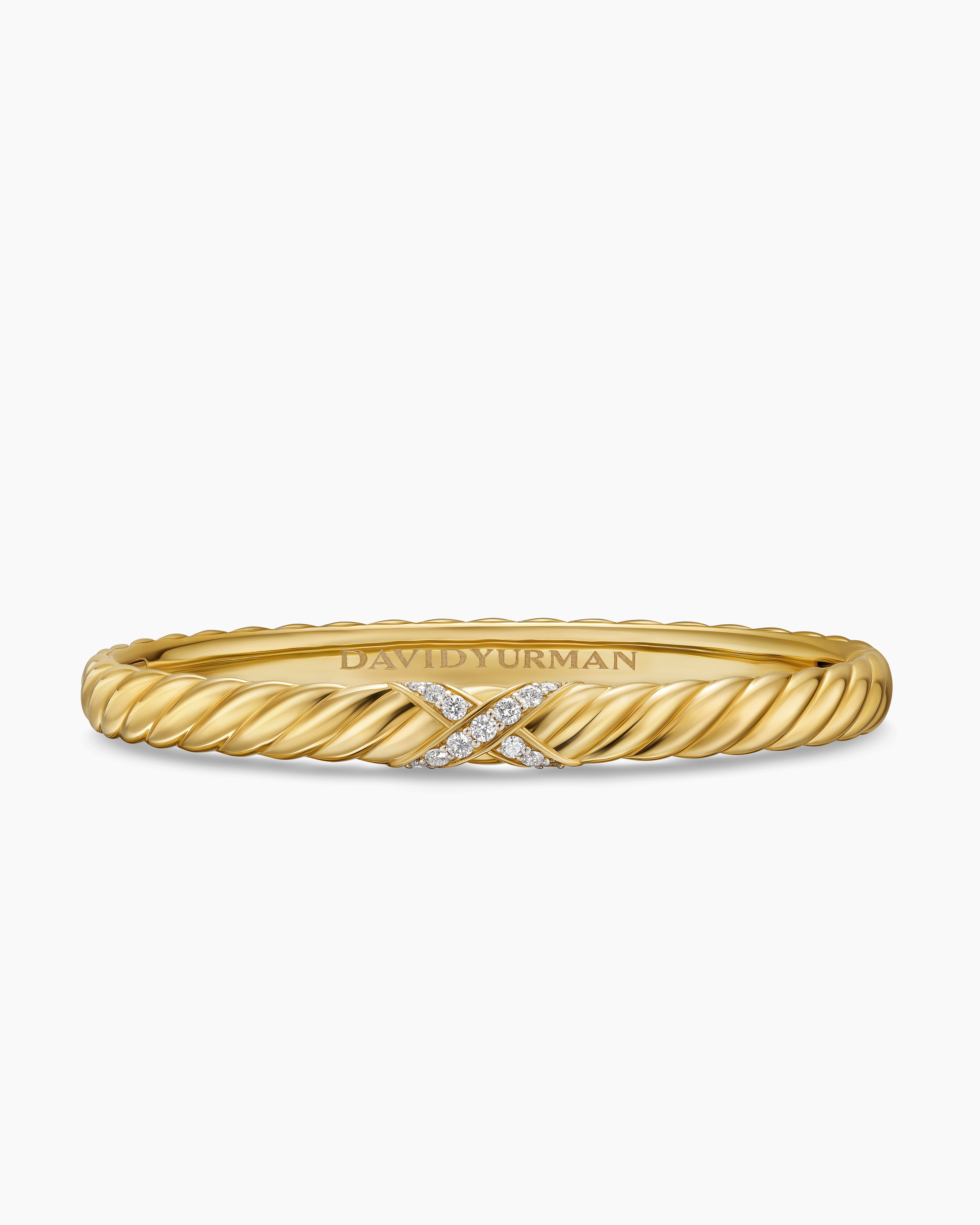Womens Sculpted Cable X Centre Station Bracelet in 18ct Yellow Gold with Diamonds, 6.2mm
