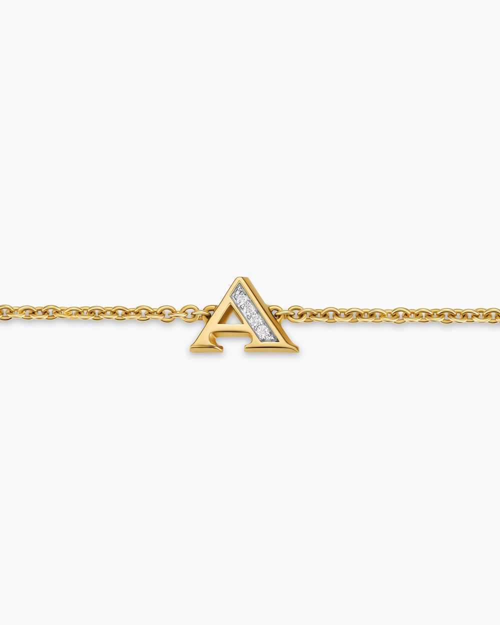 Bracelet-chaînette avec initiale Petite Pavé en or jaune 18 carats avec A en diamants femmes