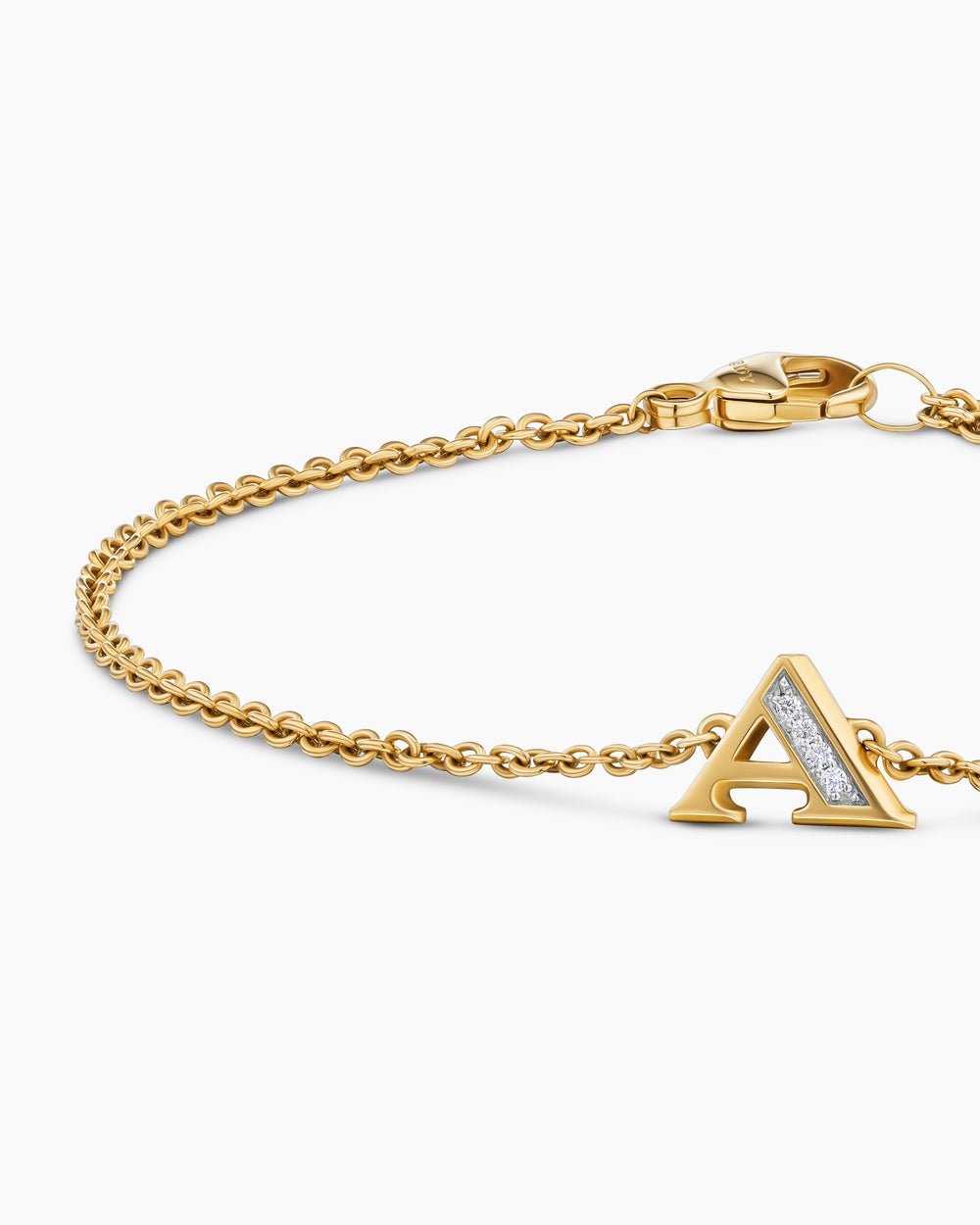 Bracelet-chaînette avec initiale Petite Pavé en or jaune 18 carats avec A en diamants femmes