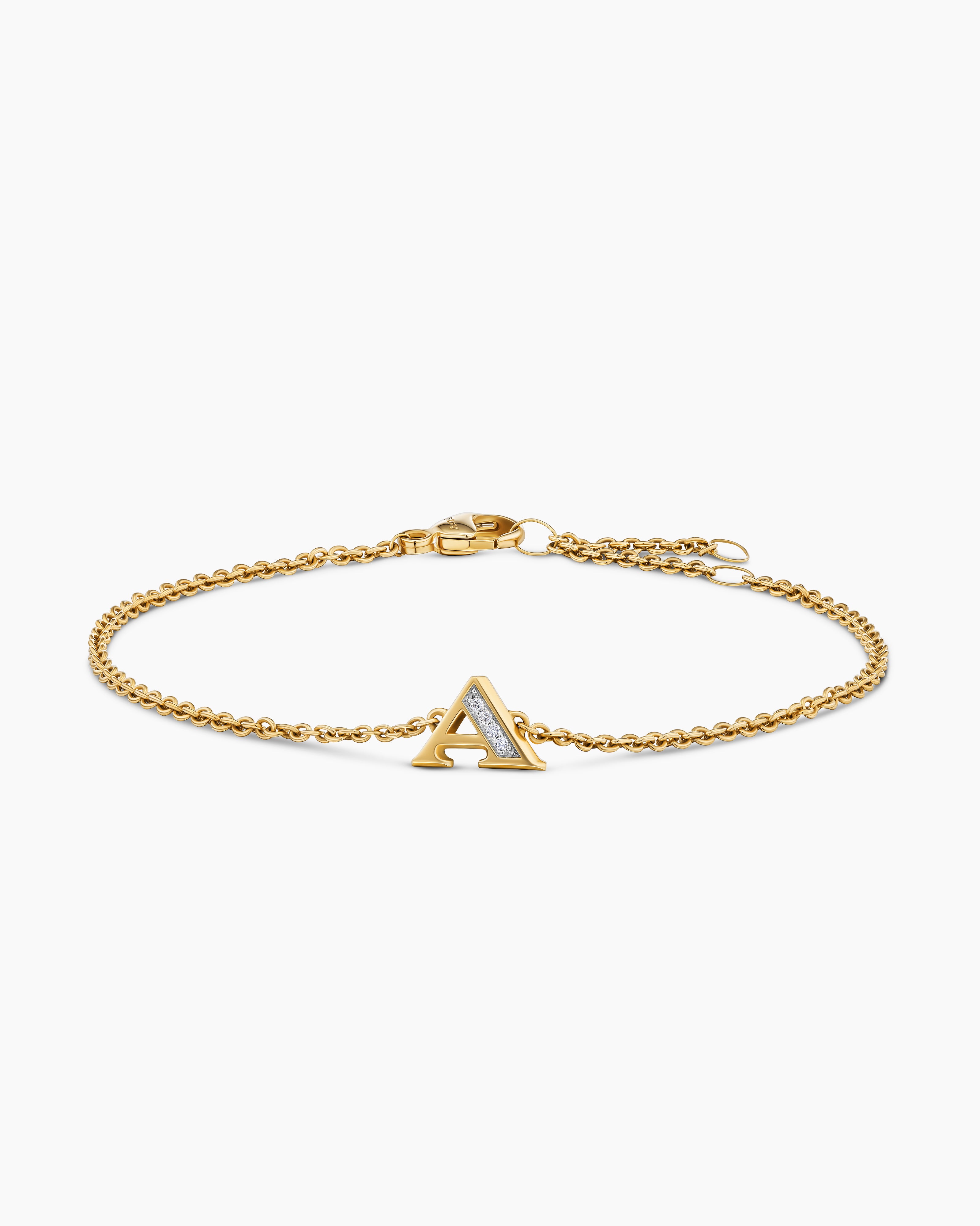 Bracelet-cha&icirc;nette avec initiale Petite Pav&eacute; en or jaune 18 carats avec A en diamants femmes 