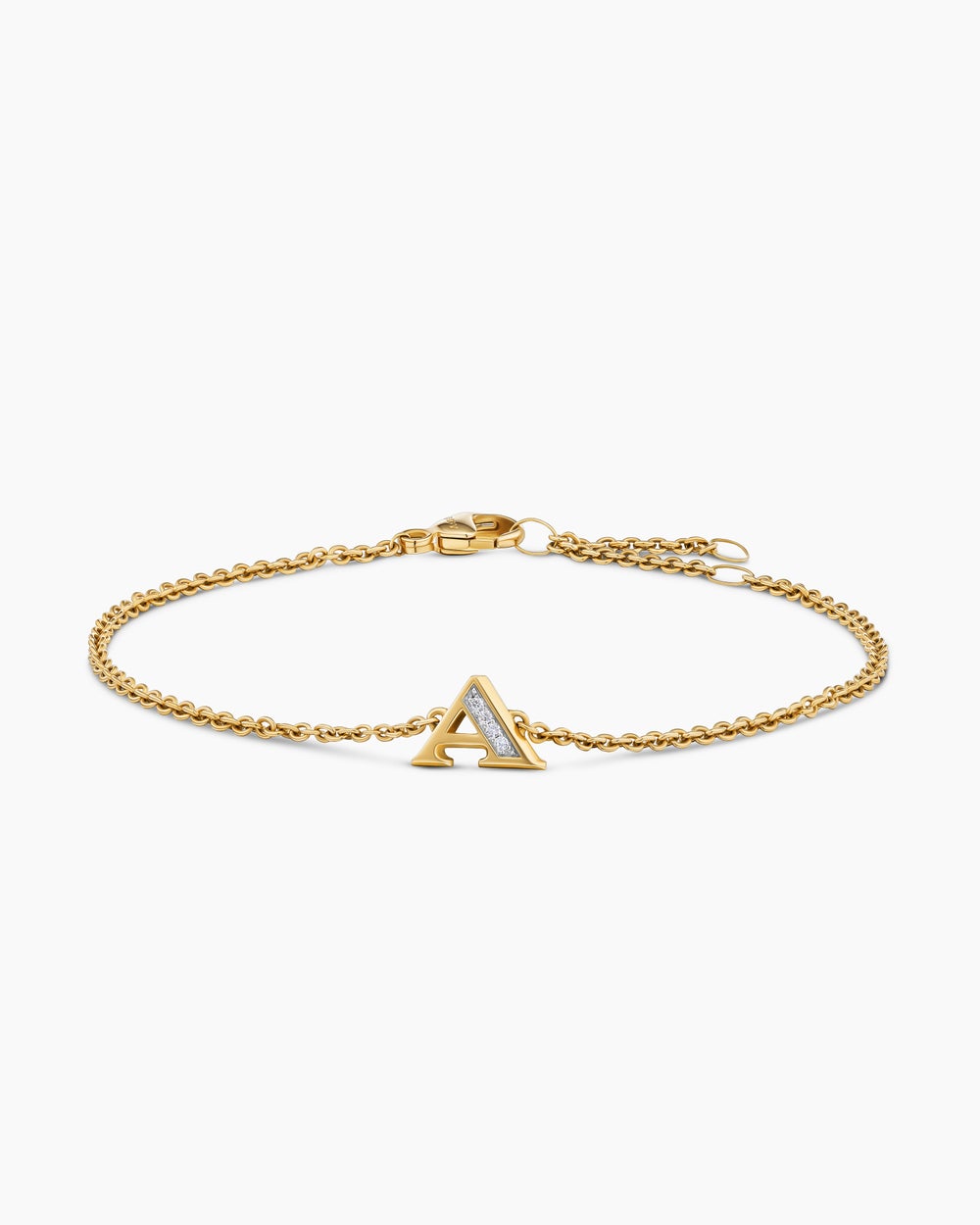 Bracelet-chaînette avec initiale Petite Pavé en or jaune 18 carats avec A en diamants femmes