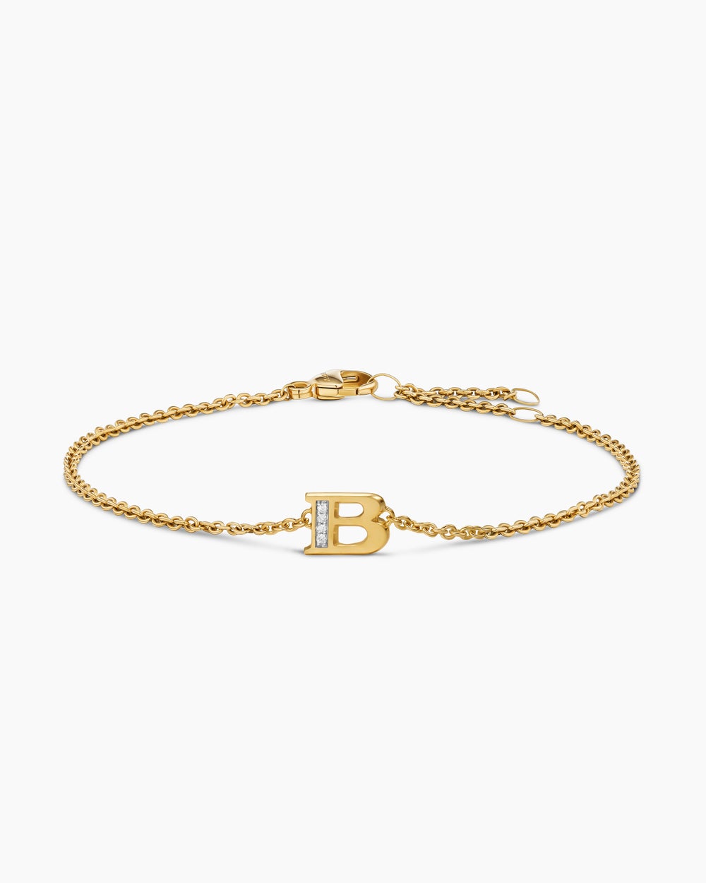 Bracelet-chaînette avec initiale Petite Pavé en or jaune 18 carats avec B en diamants femmes