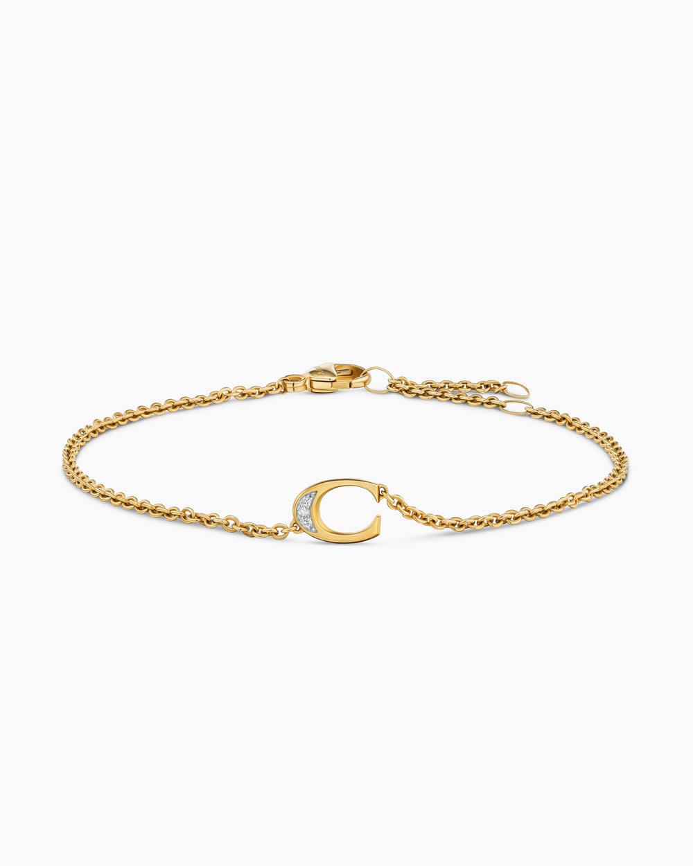 Bracelet-chaînette avec initiale Petite Pavé en or jaune 18 carats avec C en diamants femmes