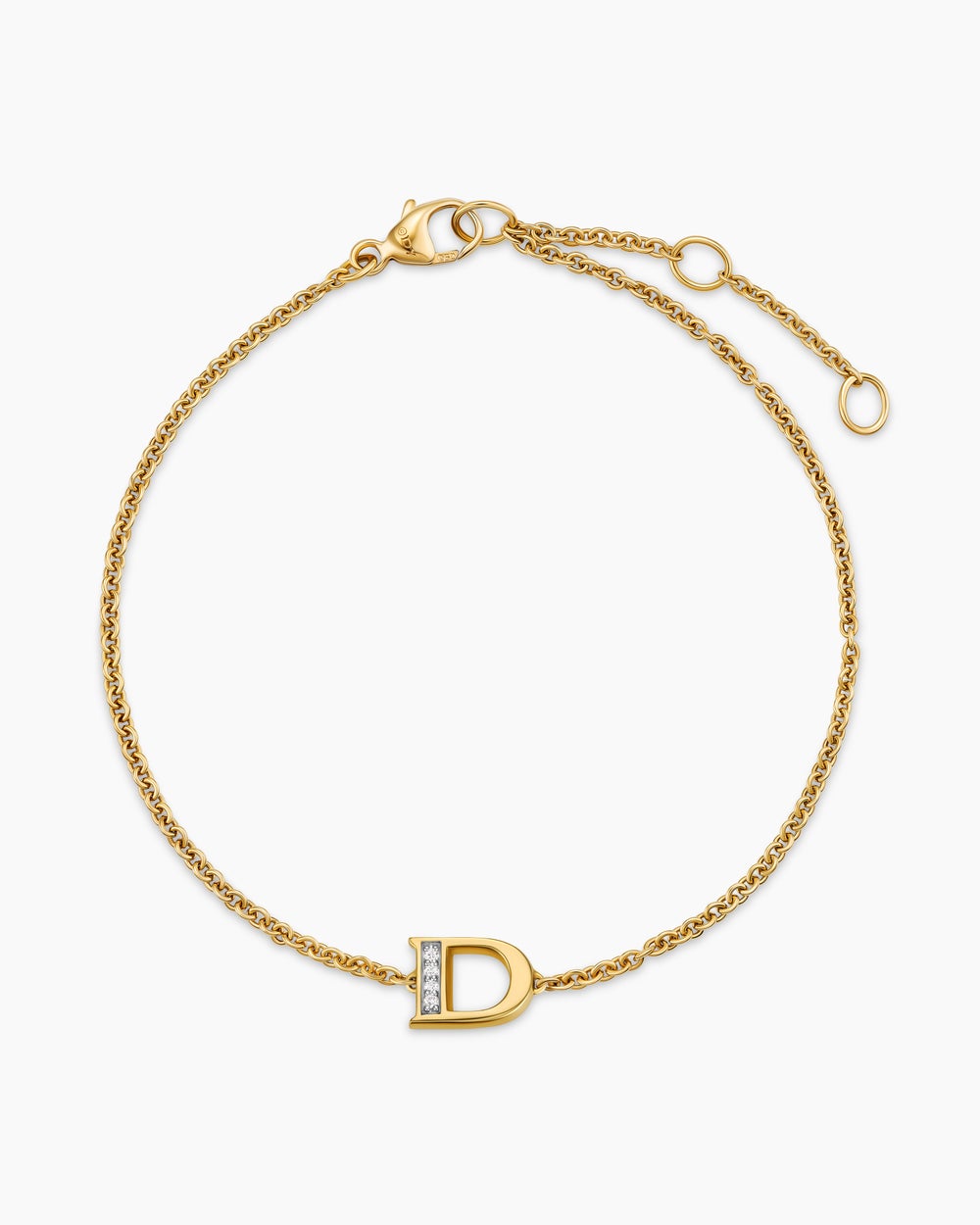 Bracelet-chaînette avec initiale Petite Pavé en or jaune 18 carats avec D en diamants femmes