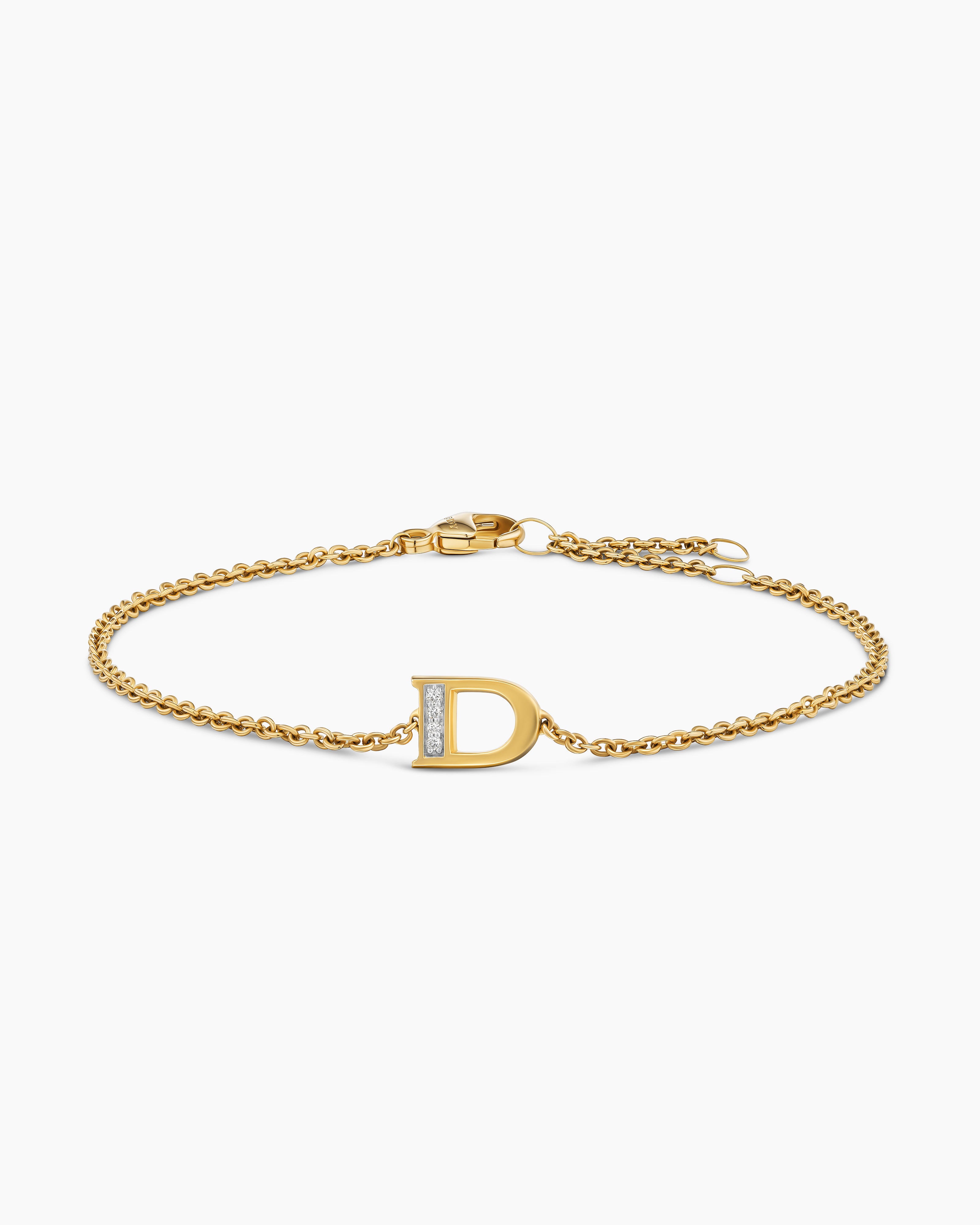 Bracelet-cha&icirc;nette avec initiale Petite Pav&eacute; en or jaune 18 carats avec D en diamants femmes 