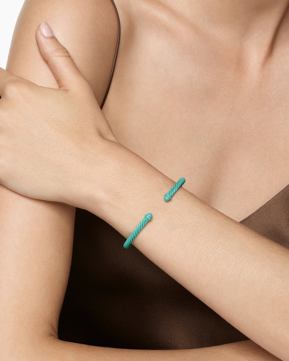 Womens Classic Cable Bracelet in Turquoise Aluminum, 4mm