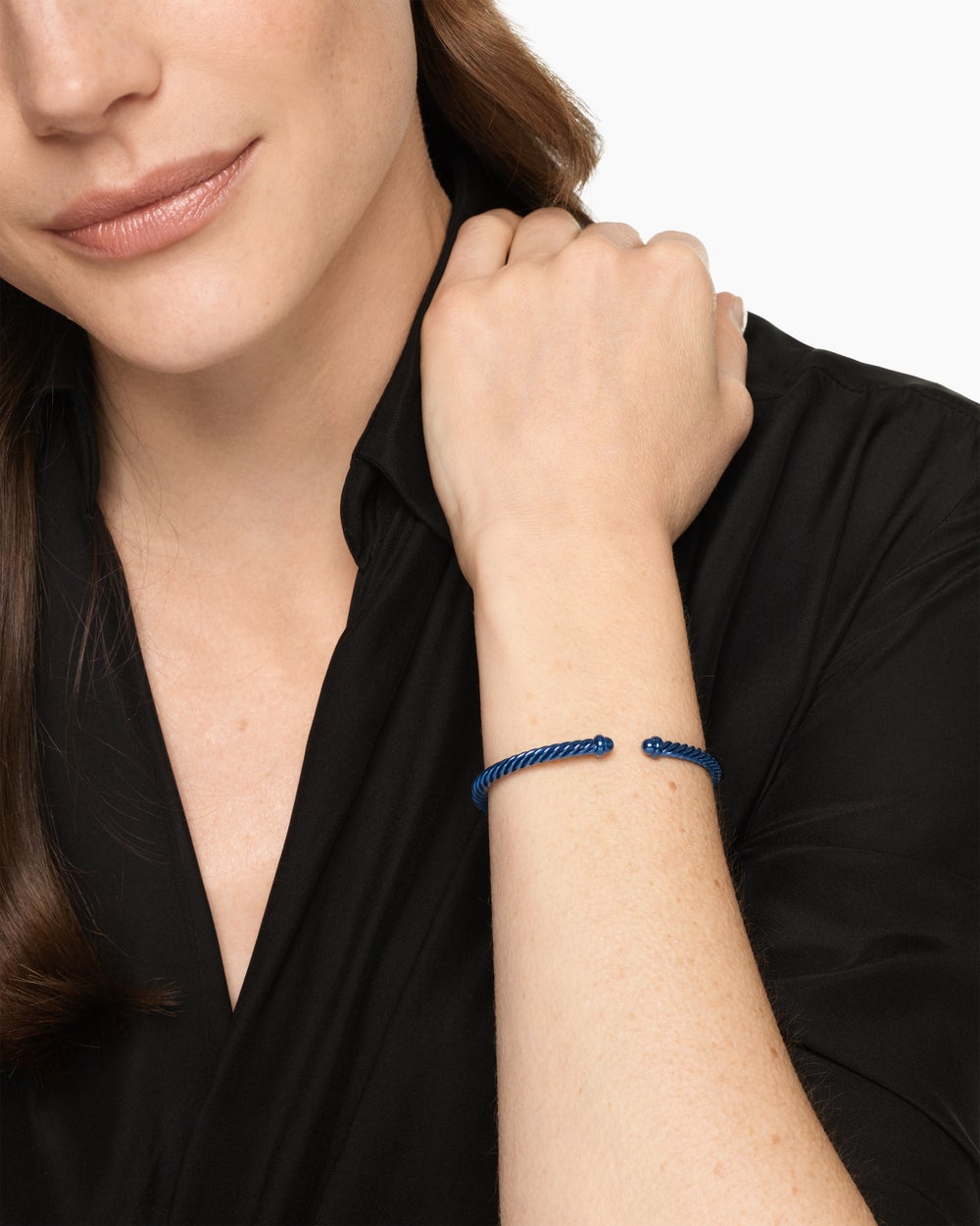 Womens Classic Cable Bracelet in Navy Aluminum, 4mm