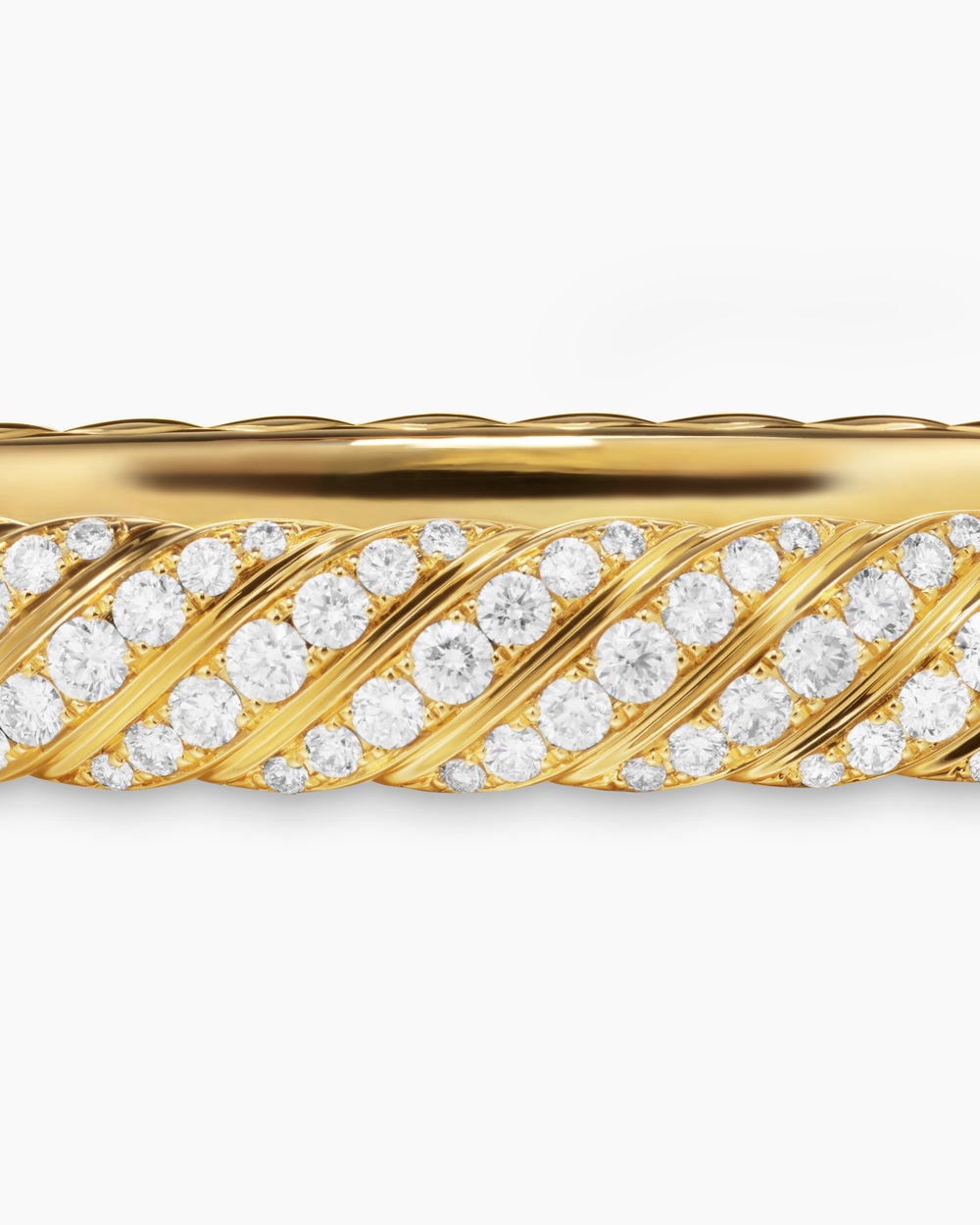 Womens Sculpted Cable Bangle Bracelet in 18K Yellow Gold with Diamonds, 8mm