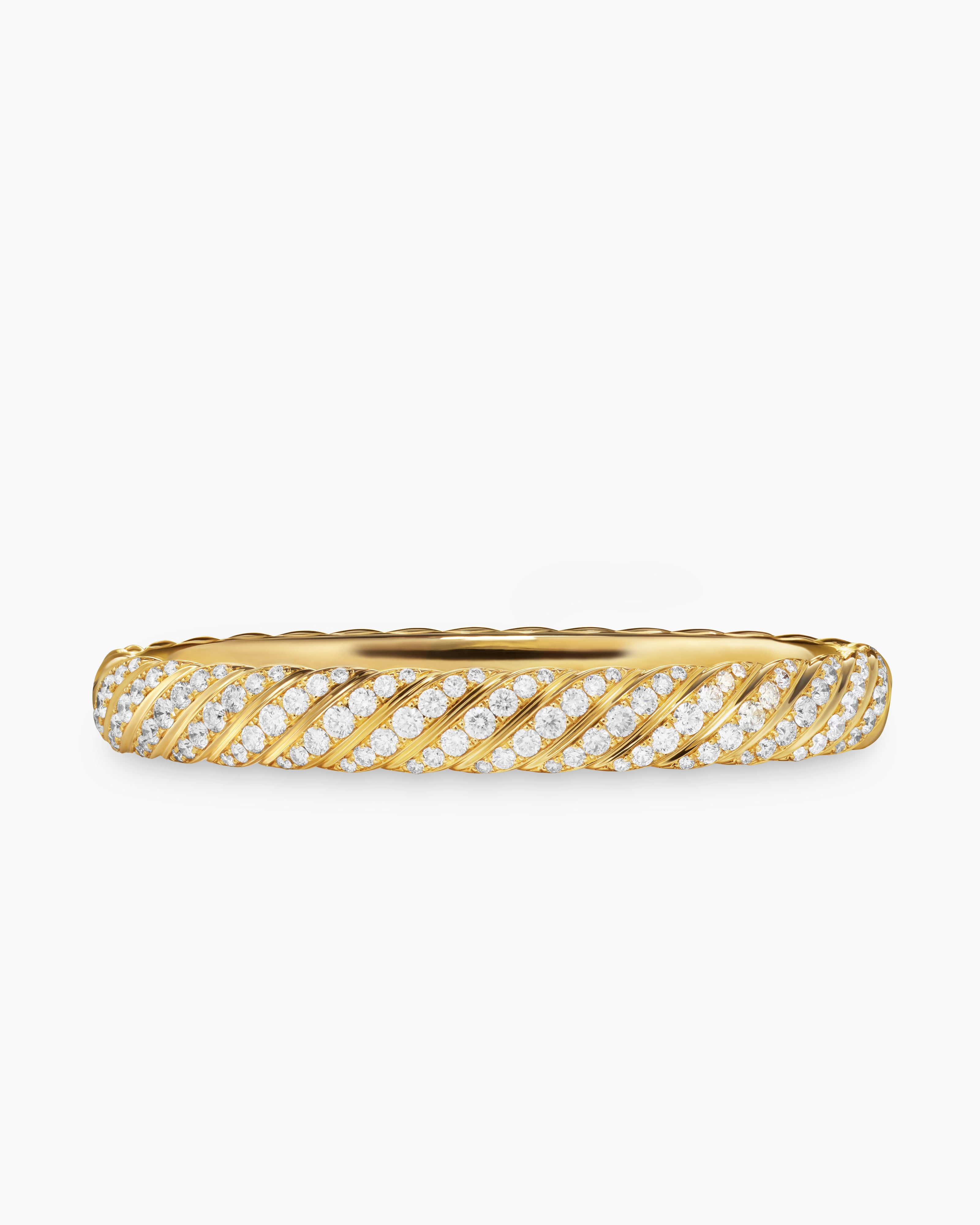Womens Sculpted Cable Bangle Bracelet in 18K Yellow Gold with Diamonds, 8mm