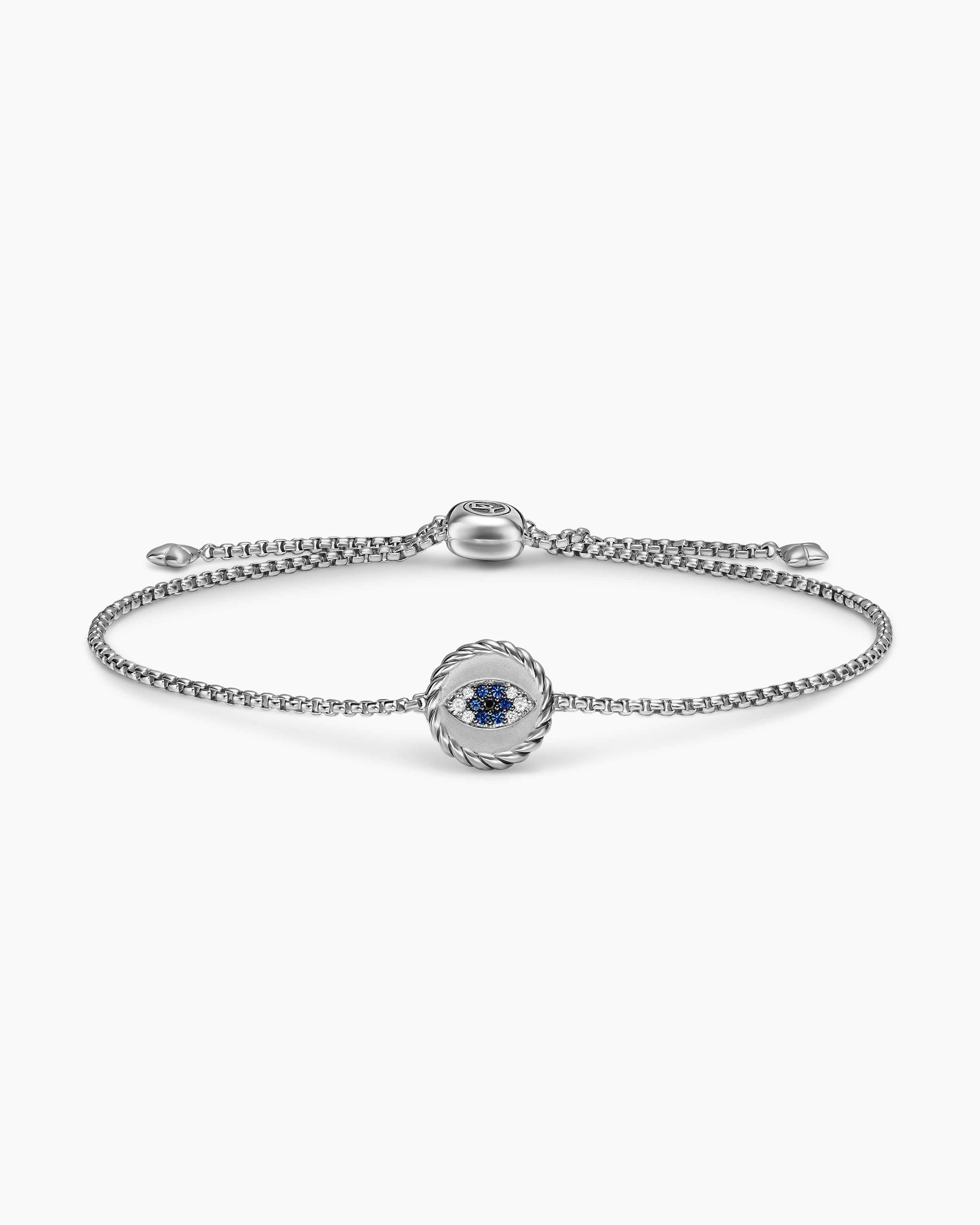 Womens Cable Collectibles&reg; Evil Eye Bracelet in Sterling Silver with Pav&eacute; Blue Sapphires and Diamonds, 11mm
