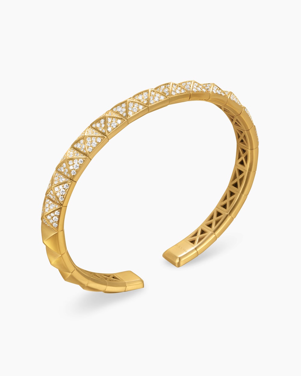 Womens Pyramid Bangle Bracelet in 18K Yellow Gold with Diamonds, 6.5mm