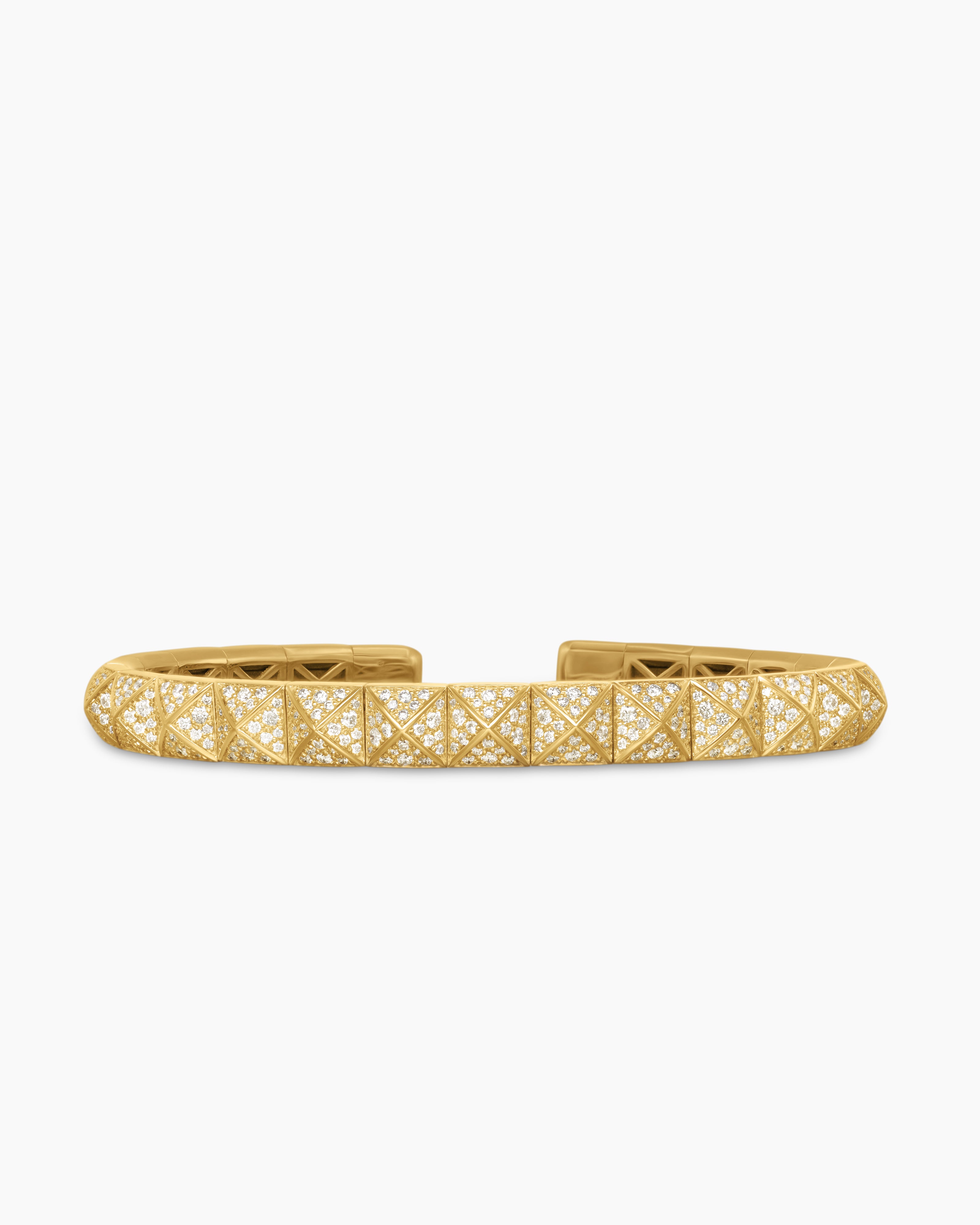 Womens Pyramid Bangle Bracelet in 18K Yellow Gold with Diamonds, 6.5mm