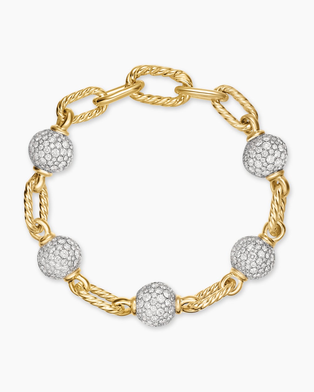 Womens DY Madison Pavé Bead Chain Bracelet in 18K Yellow Gold, 8.5mm