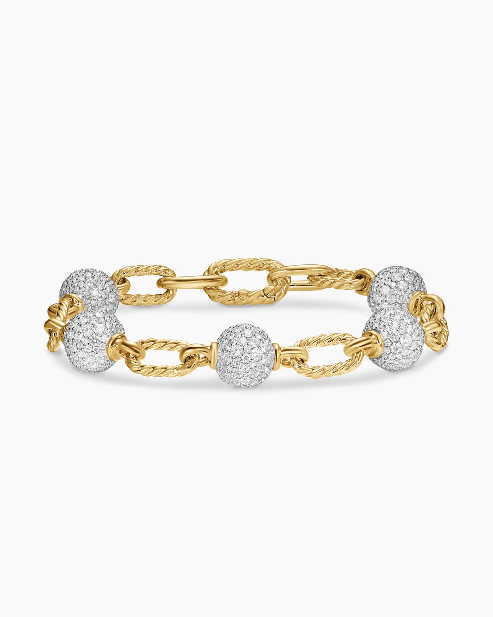 Womens DY Madison Pavé Bead Chain Bracelet in 18K Yellow Gold, 8.5mm