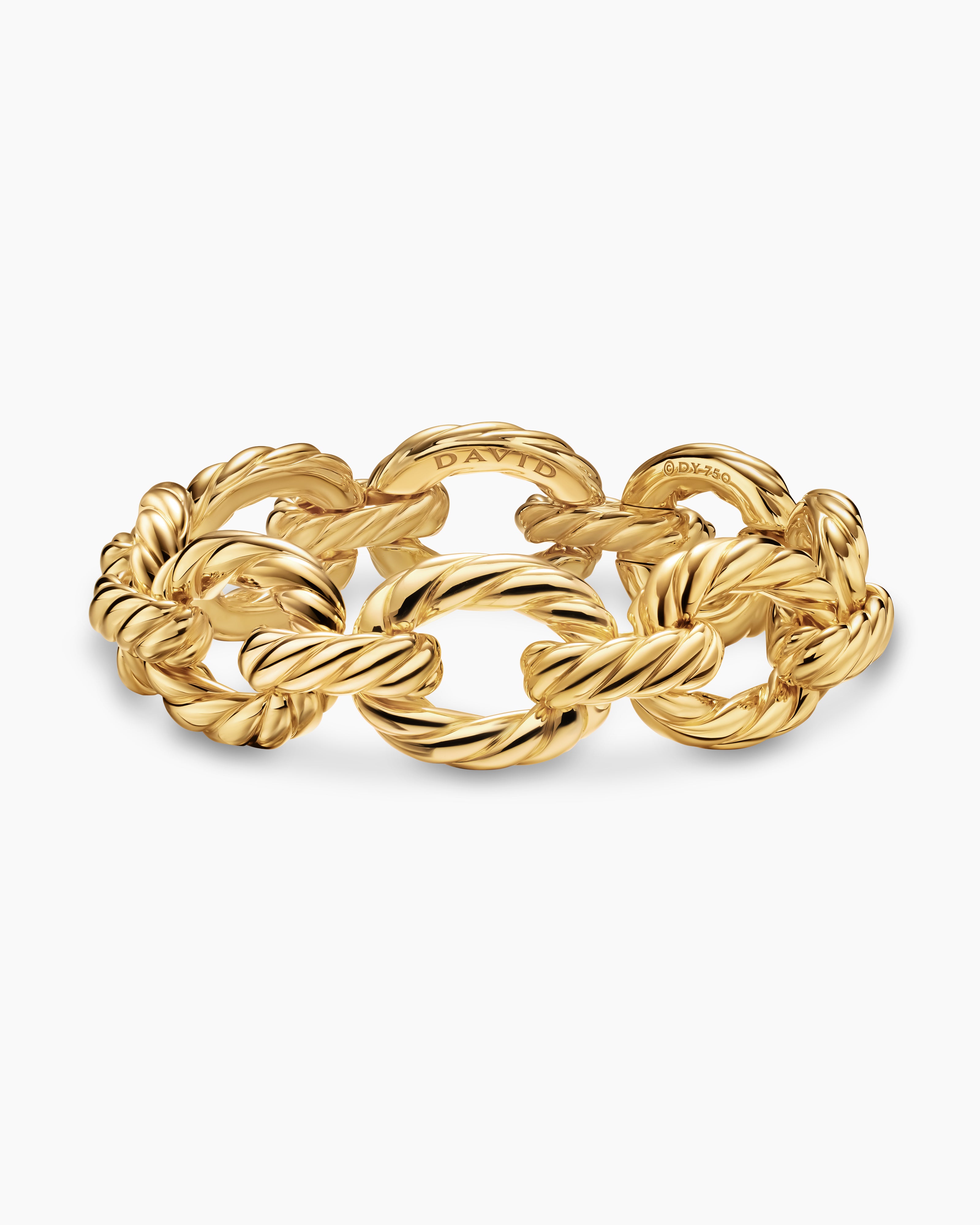 Womens Sculpted Cable Oval Link Bracelet in 18K Yellow Gold, 18mm