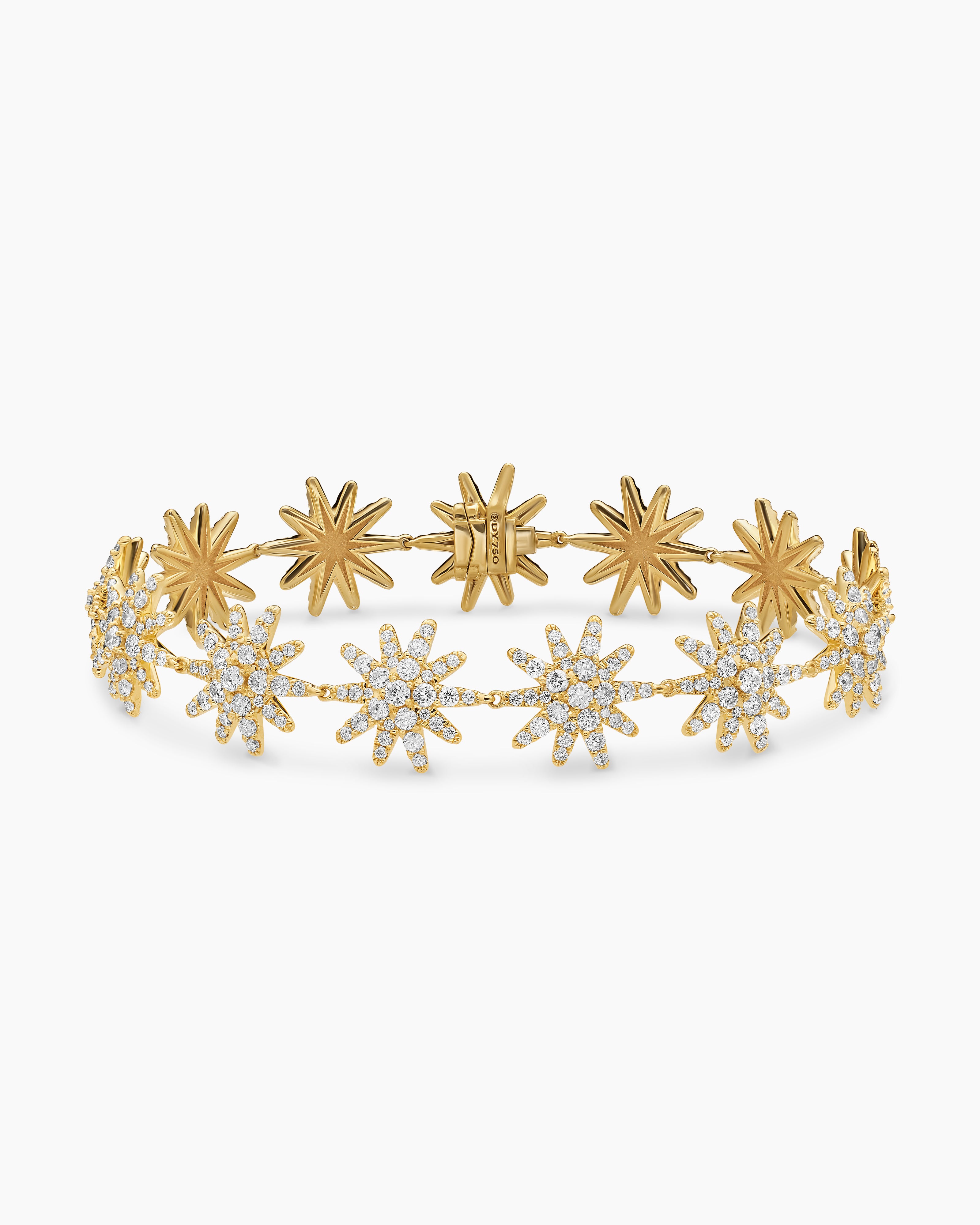 Womens Starburst Pav&eacute; Tennis Bracelet in 18K Yellow Gold with Diamonds, 12.3mm