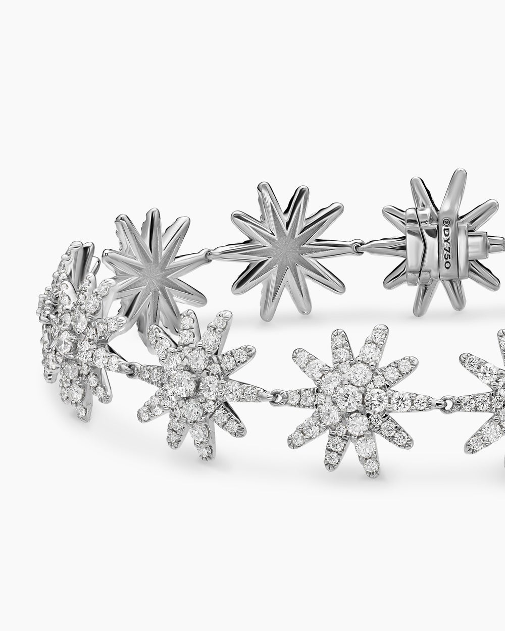 Womens Starburst Pavé Tennis Bracelet in 18K White Gold with Diamonds, 12.3mm