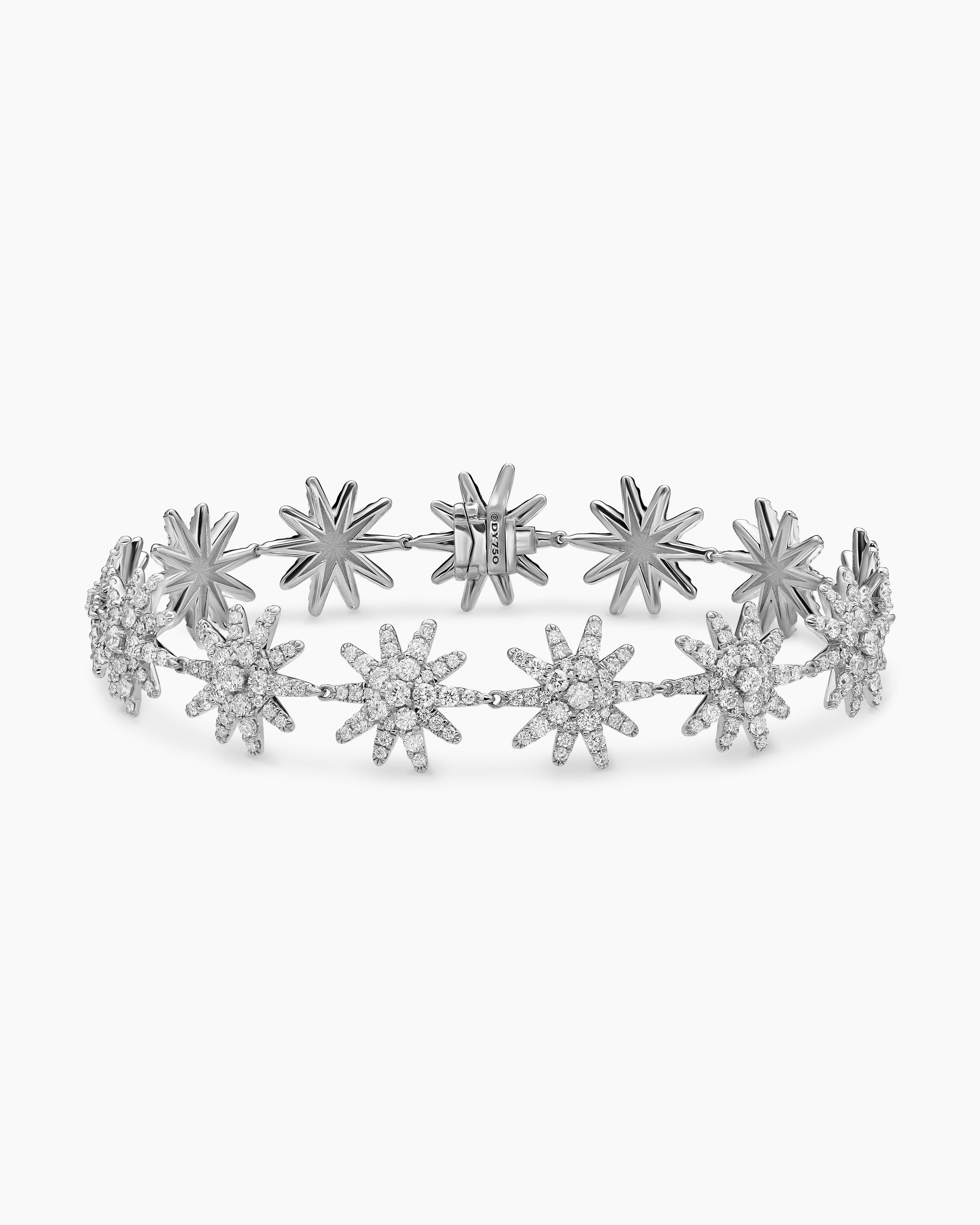 Womens Starburst Pav&eacute; Tennis Bracelet in 18K White Gold with Diamonds, 12.3mm
