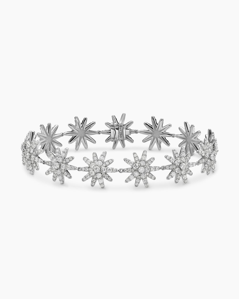 Womens Starburst Pavé Tennis Bracelet in 18K White Gold with Diamonds, 12.3mm