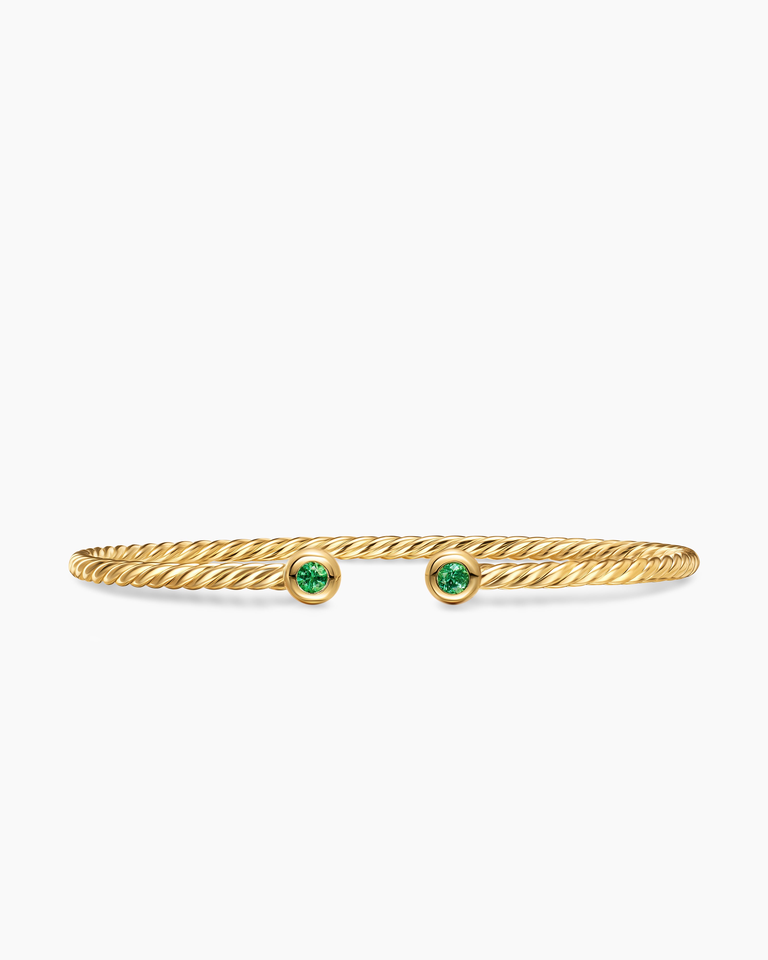 Womens Micro Cablespira&reg; Flex Round Bracelet in 18K Yellow Gold with Emeralds, 2.6mm