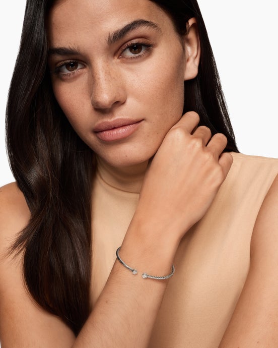 Micro Cable Flex® Round Bracelet in Sterling Silver with Diamonds, 2.6mm