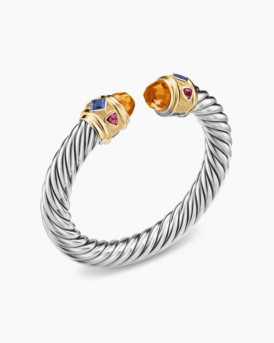 Renaissance® Cable Flex® Bracelet in Sterling Silver with 14ct Yellow Gold, Madeira Citrine, Tanzanite and Rhodolite Garnet, 9mm