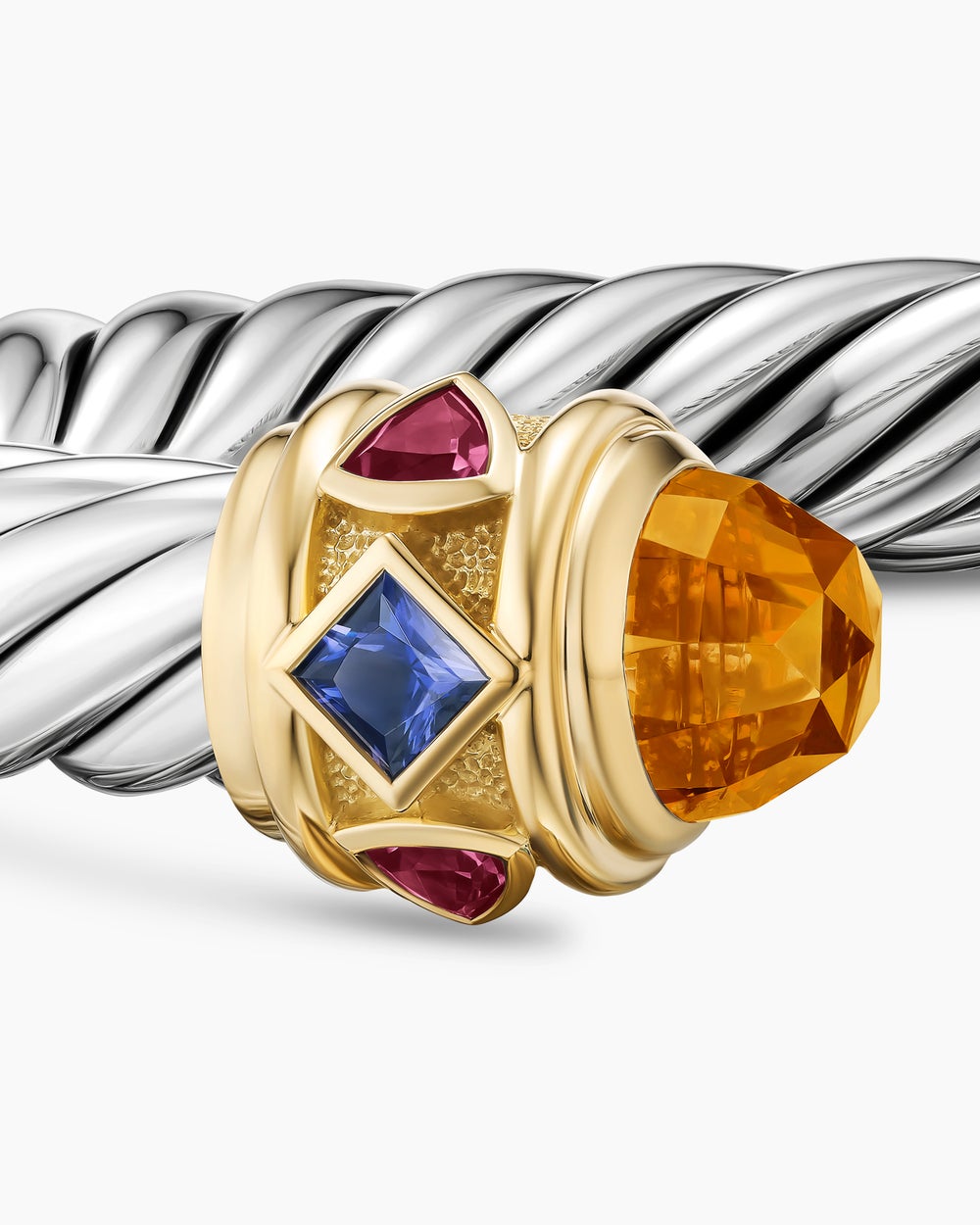 Womens Renaissance Cable Flex Bracelet in Sterling Silver with 14K Yellow Gold, 9mm