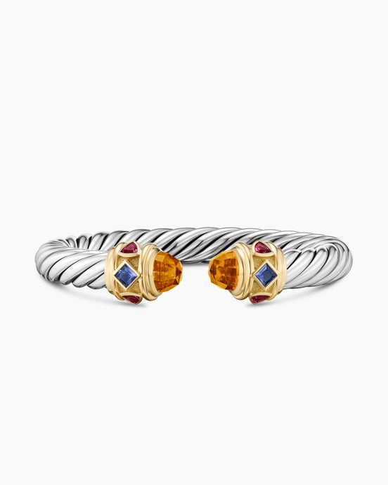 Renaissance® Cable Flex® Bracelet in Sterling Silver with 14ct Yellow Gold, Madeira Citrine, Tanzanite and Rhodolite Garnet, 9mm