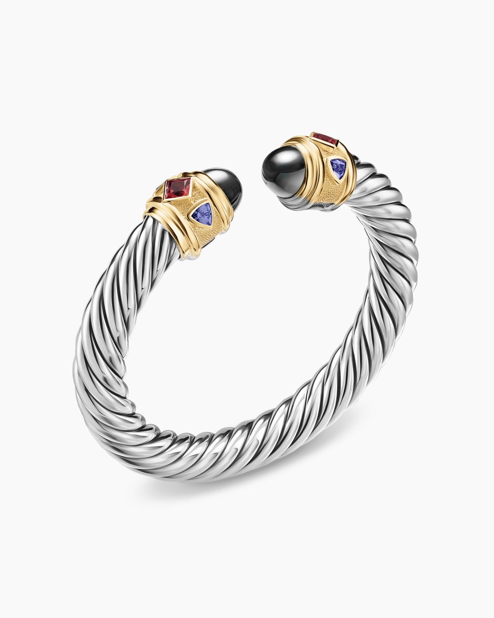 Womens Renaissance Cable Flex Bracelet in Sterling Silver with 14K Yellow Gold, 9mm