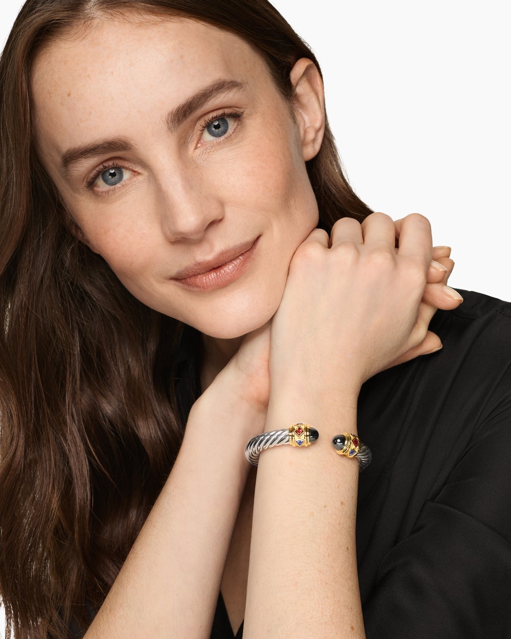 Womens Renaissance Cable Flex Bracelet in Sterling Silver with 14K Yellow Gold, 9mm