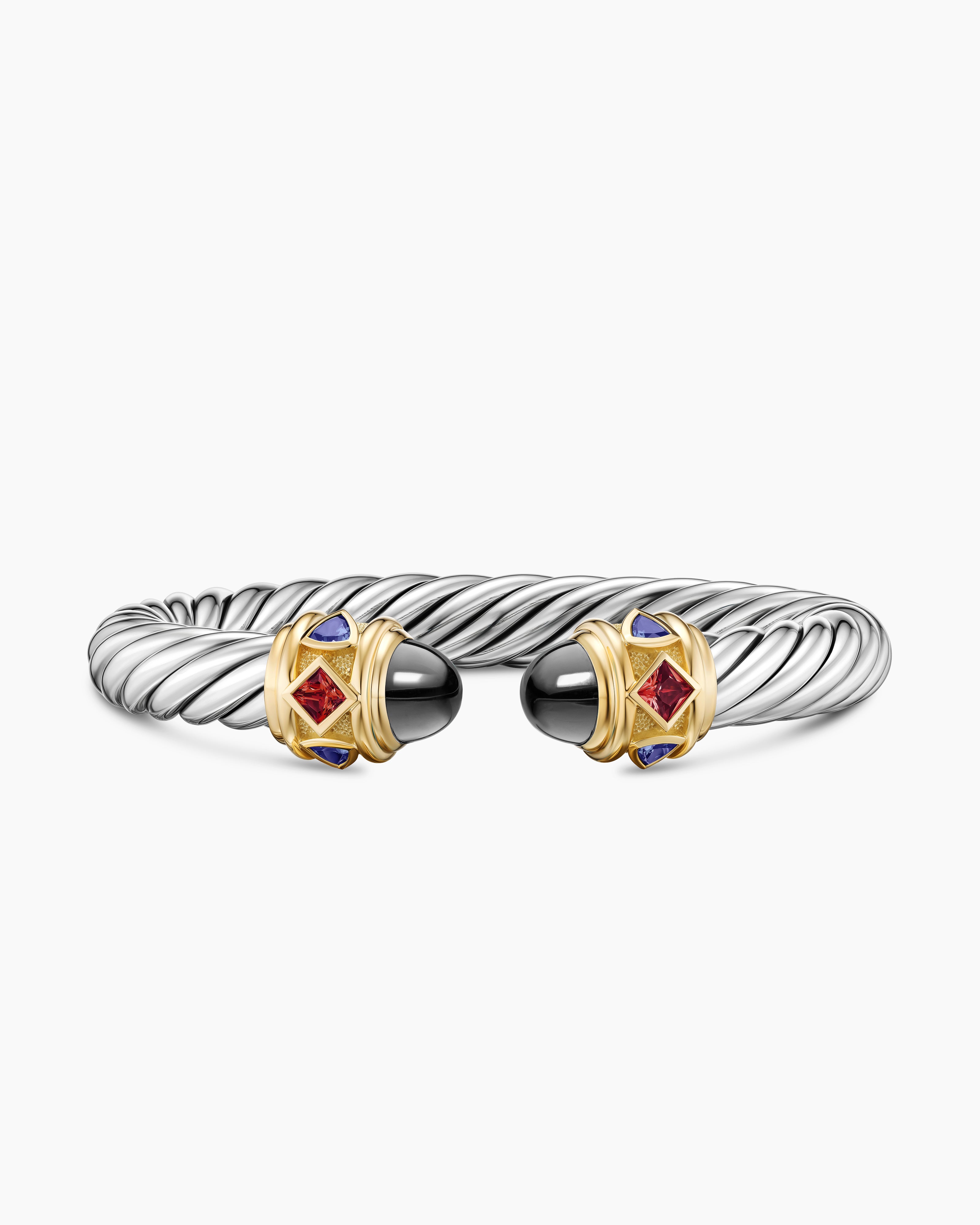Womens Renaissance Cable Flex Bracelet in Sterling Silver with 14K Yellow Gold, 9mm