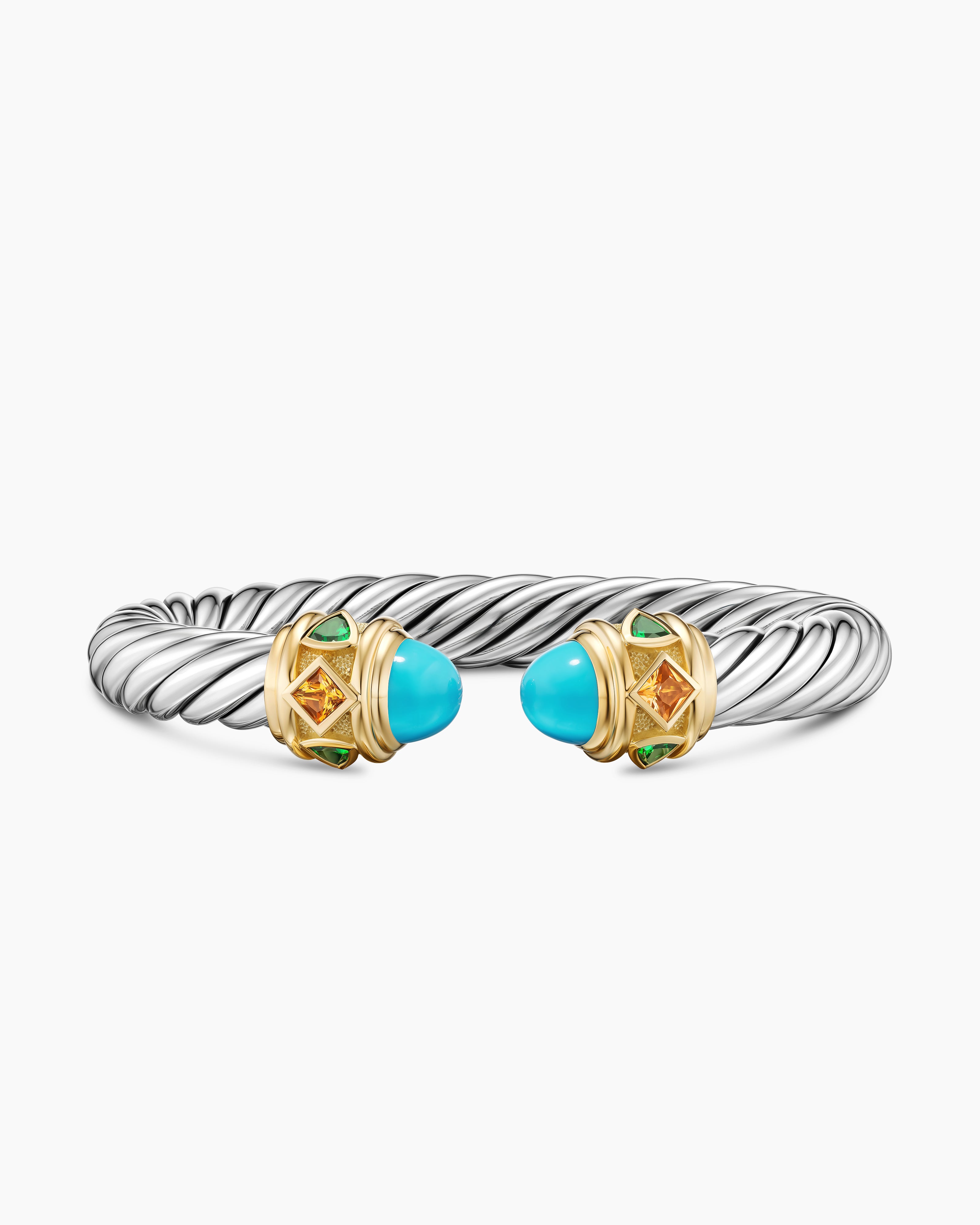 Womens Renaissance Cable Flex Bracelet in Sterling Silver with 14K Yellow Gold, 9mm