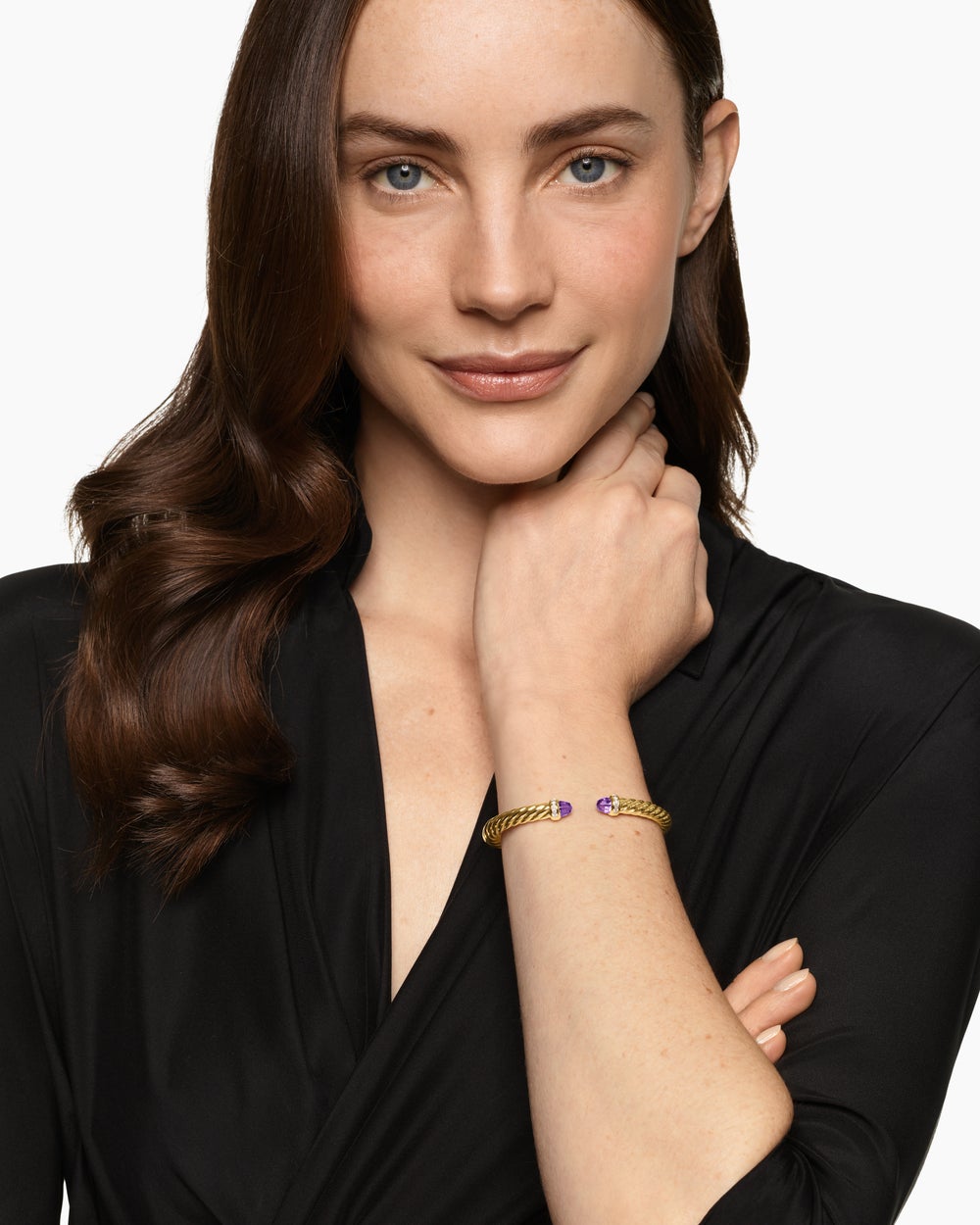 Womens Cablespira Flex Bracelet in 18K Yellow Gold with Diamonds, 6mm
