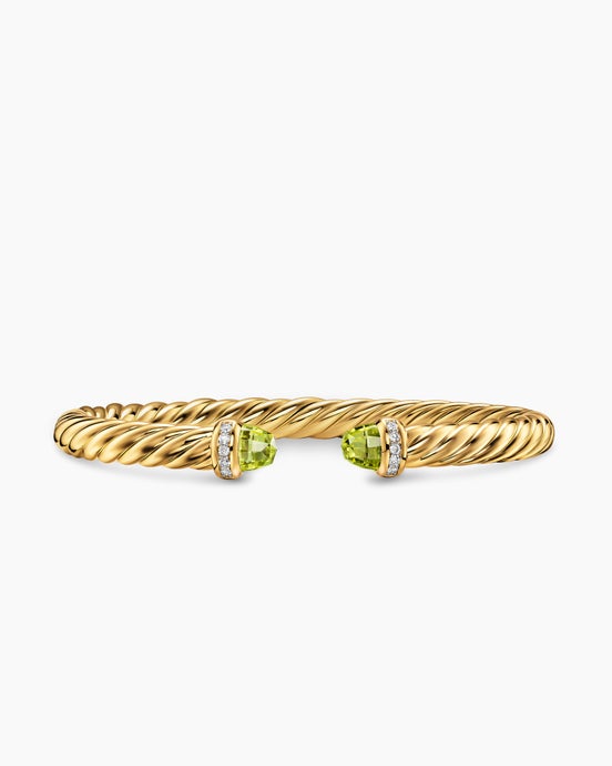 Cablespira® Flex Bracelet in 18K Yellow Gold with Peridot and Diamonds, 6mm