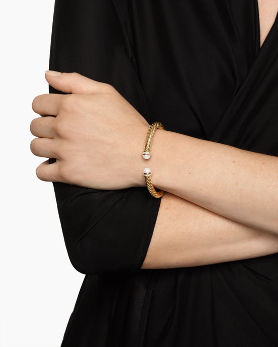 Bracelet Cablespira® Flex en or jaune 18 carats avec perles et diamants, 6 mm