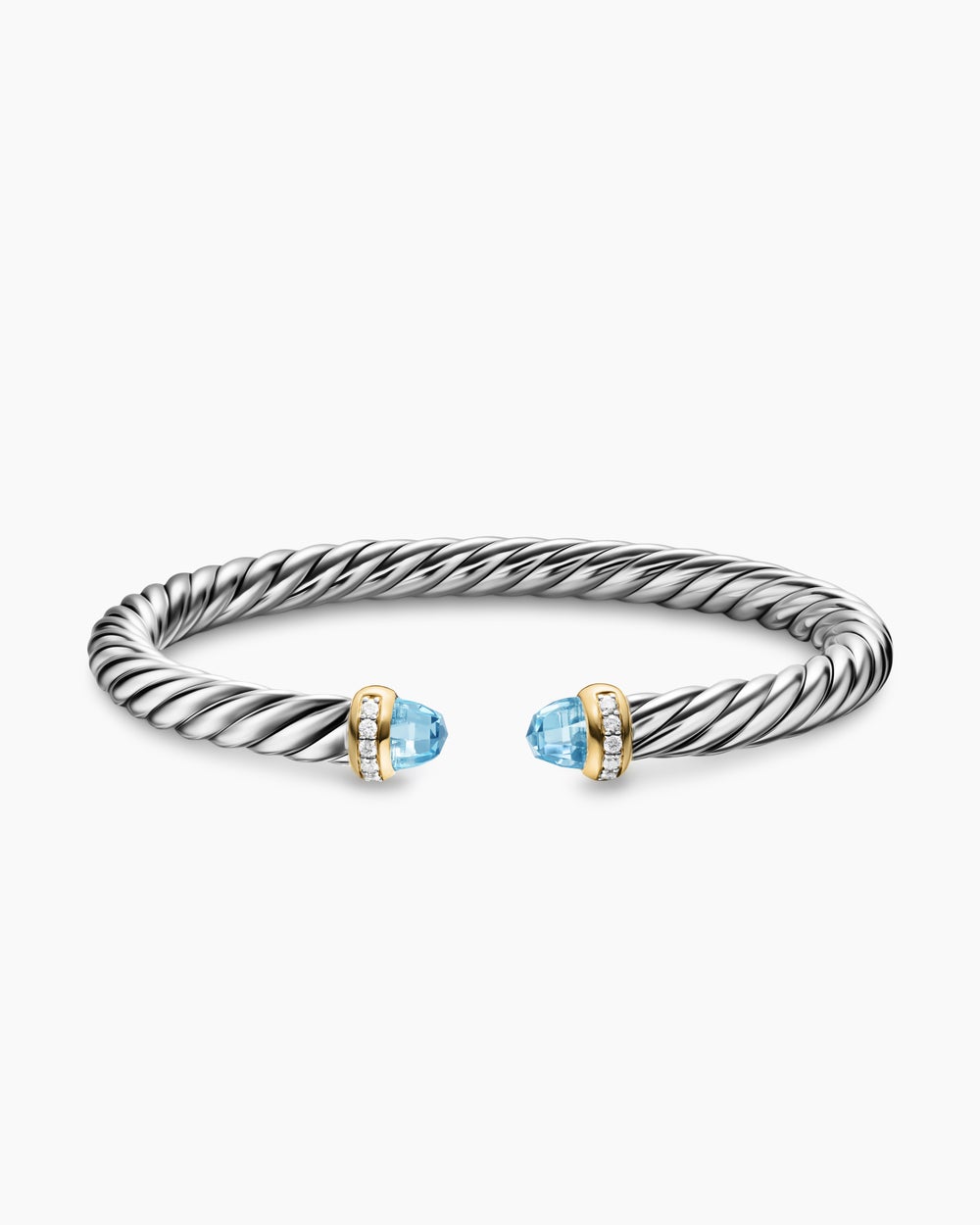 Womens Cable Flex Bracelet in Sterling Silver with 14K Yellow Gold and Diamonds, 6mm