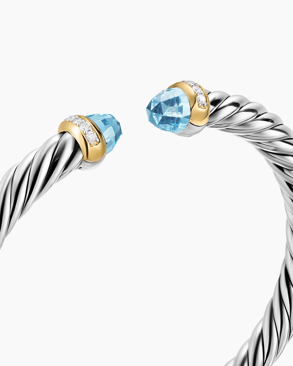 Womens Cable Flex Bracelet in Sterling Silver with 14K Yellow Gold and Diamonds, 6mm