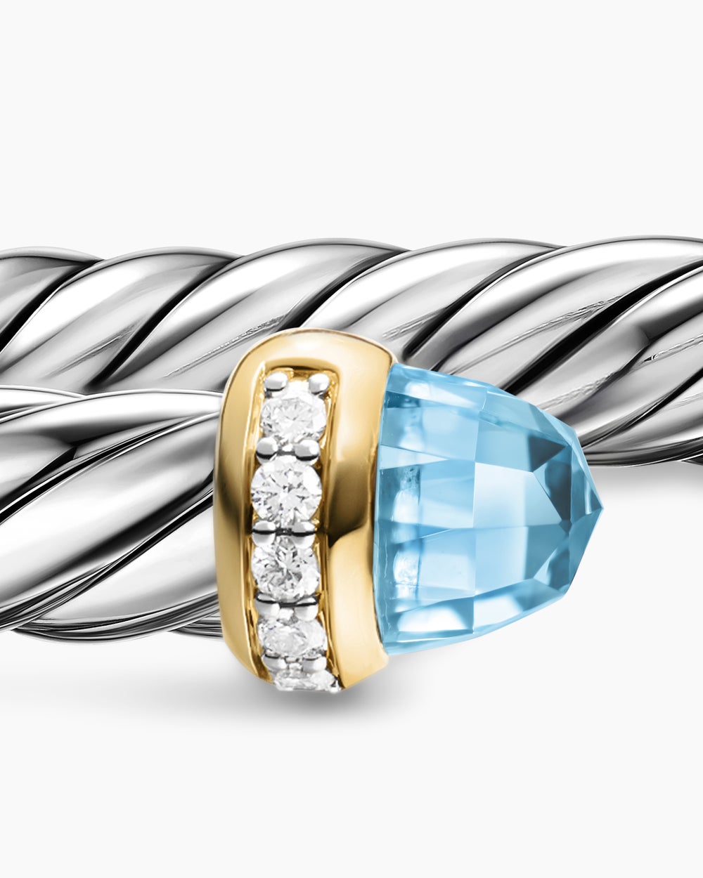 Womens Cable Flex Bracelet in Sterling Silver with 14K Yellow Gold and Diamonds, 6mm