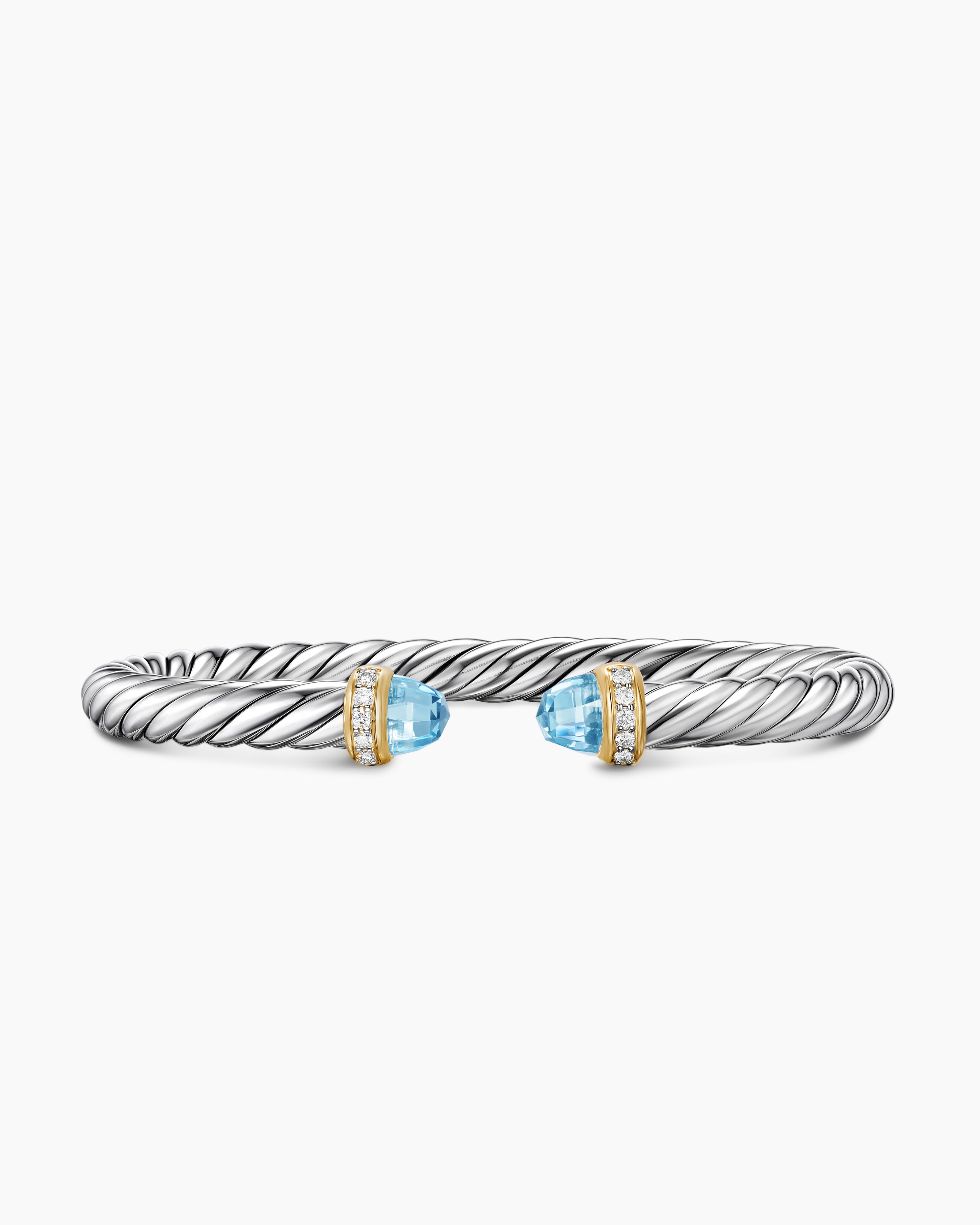 Womens Cable Flex Bracelet in Sterling Silver with 14K Yellow Gold and Diamonds, 6mm