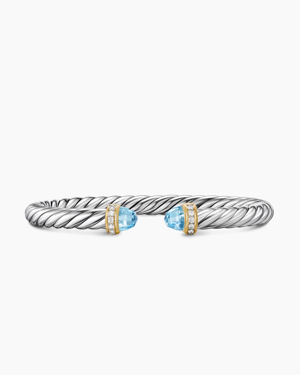 Womens Cable Flex Bracelet in Sterling Silver with 14K Yellow Gold and Diamonds, 6mm