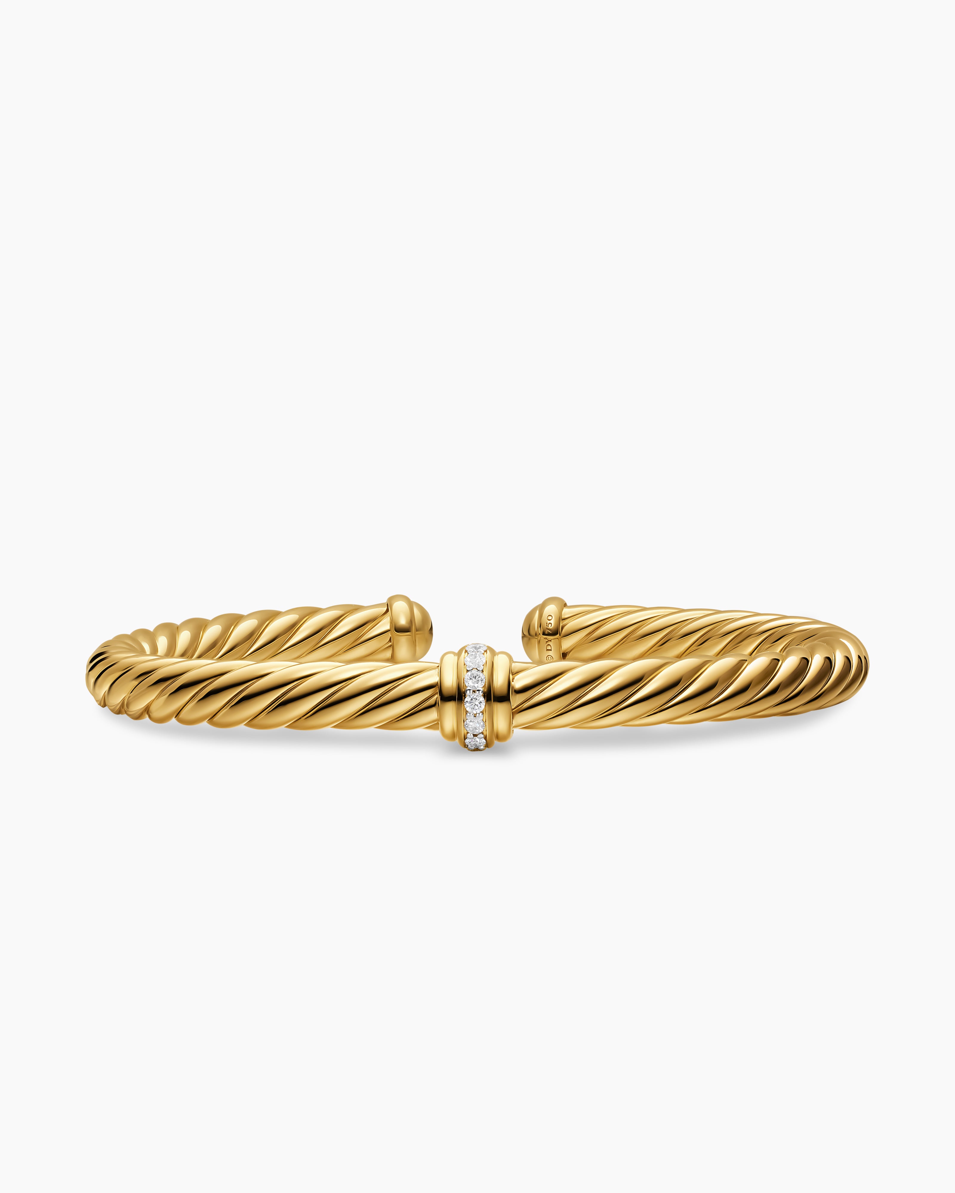 Bracelet &agrave; maillon central Cablespira Flex en or jaune 18 carats avec diamants, 6 mm pour femmes 