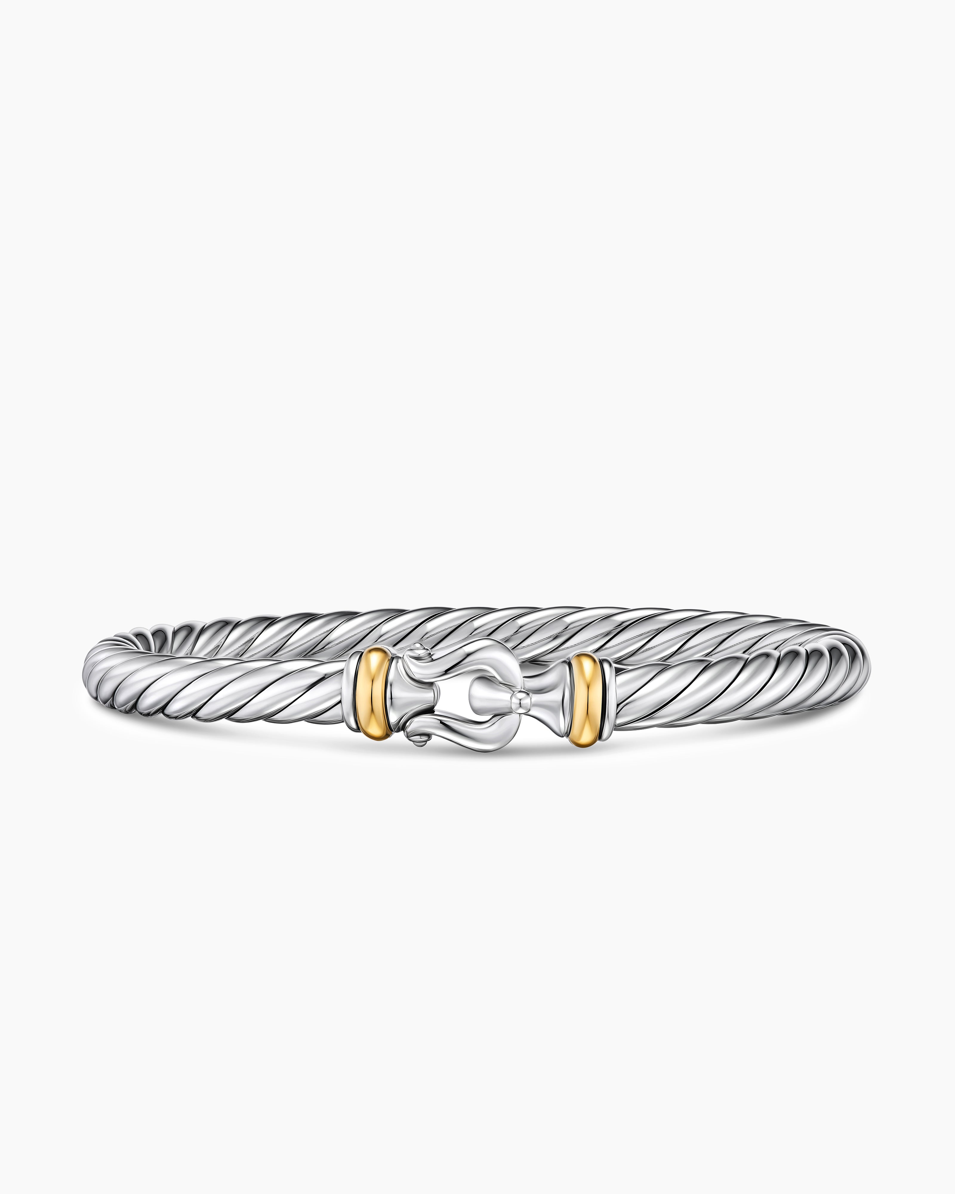 Womens Cable Flex Buckle Bracelet in Sterling Silver with 14ct Yellow Gold, 6mm