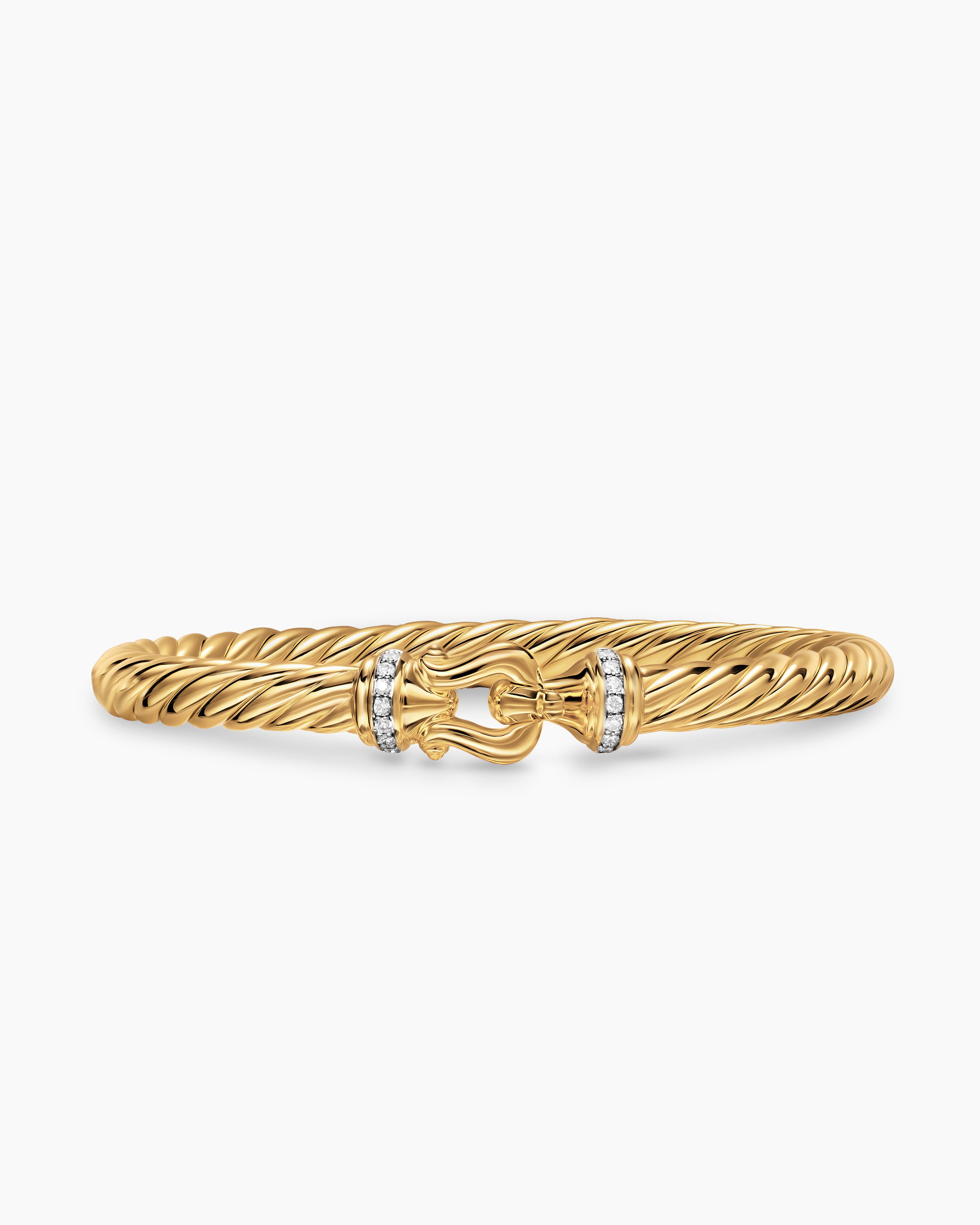 Womens Cablespira Flex Buckle Bracelet in 18K Yellow Gold with Diamonds, 6mm