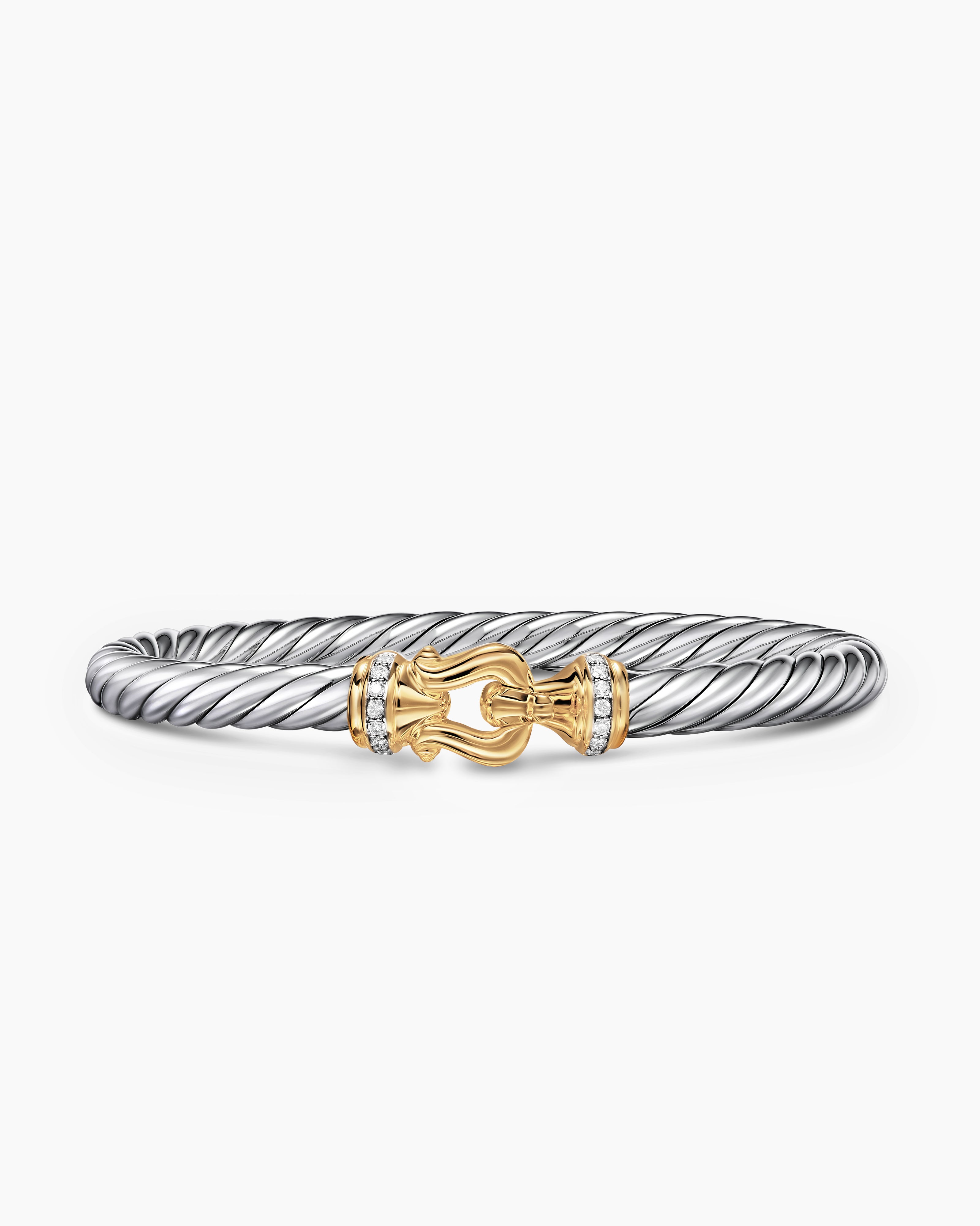 Bracelet &agrave; boucle Cable Flex en argent sterling avec or jaune 14 carats et diamants, 6 mm femmes 