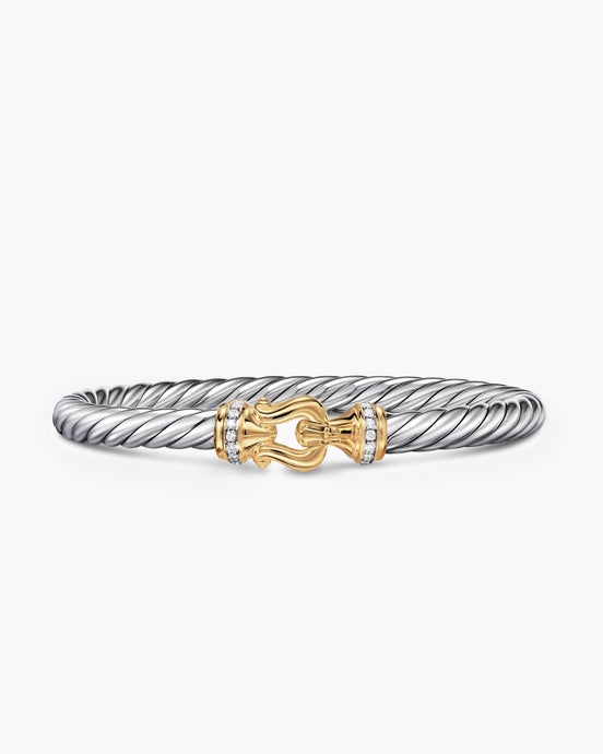 Cable Flex® Buckle Bracelet in Sterling Silver with 14K Yellow Gold and Diamonds, 6mm