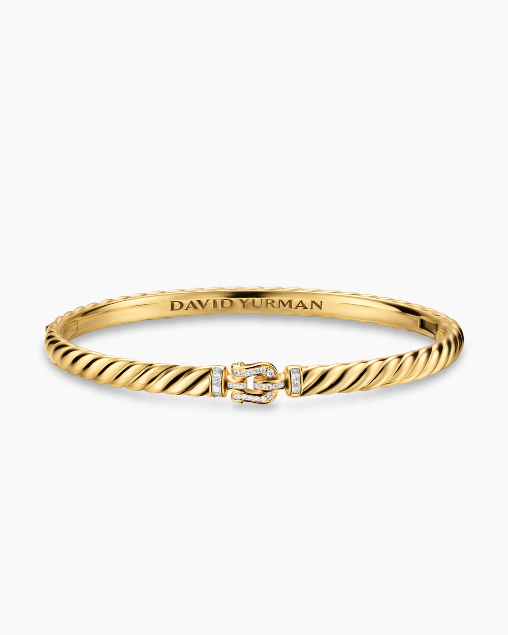 Womens Sculpted Cable Buckle Bracelet in 18K Yellow Gold with Diamonds, 4.6mm