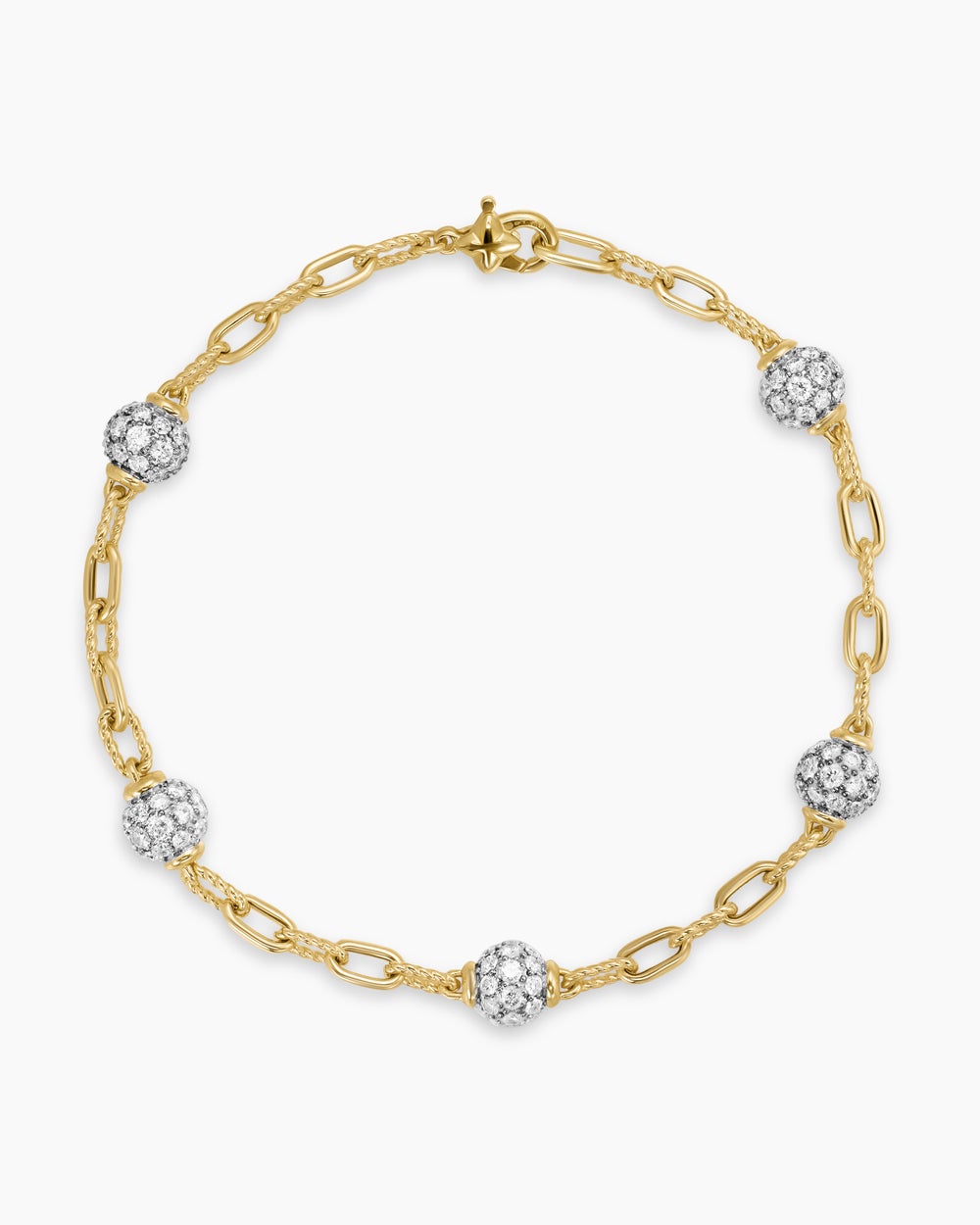 Womens DY Madison Pavé Bead Chain Bracelet in 18K Yellow Gold, 3mm